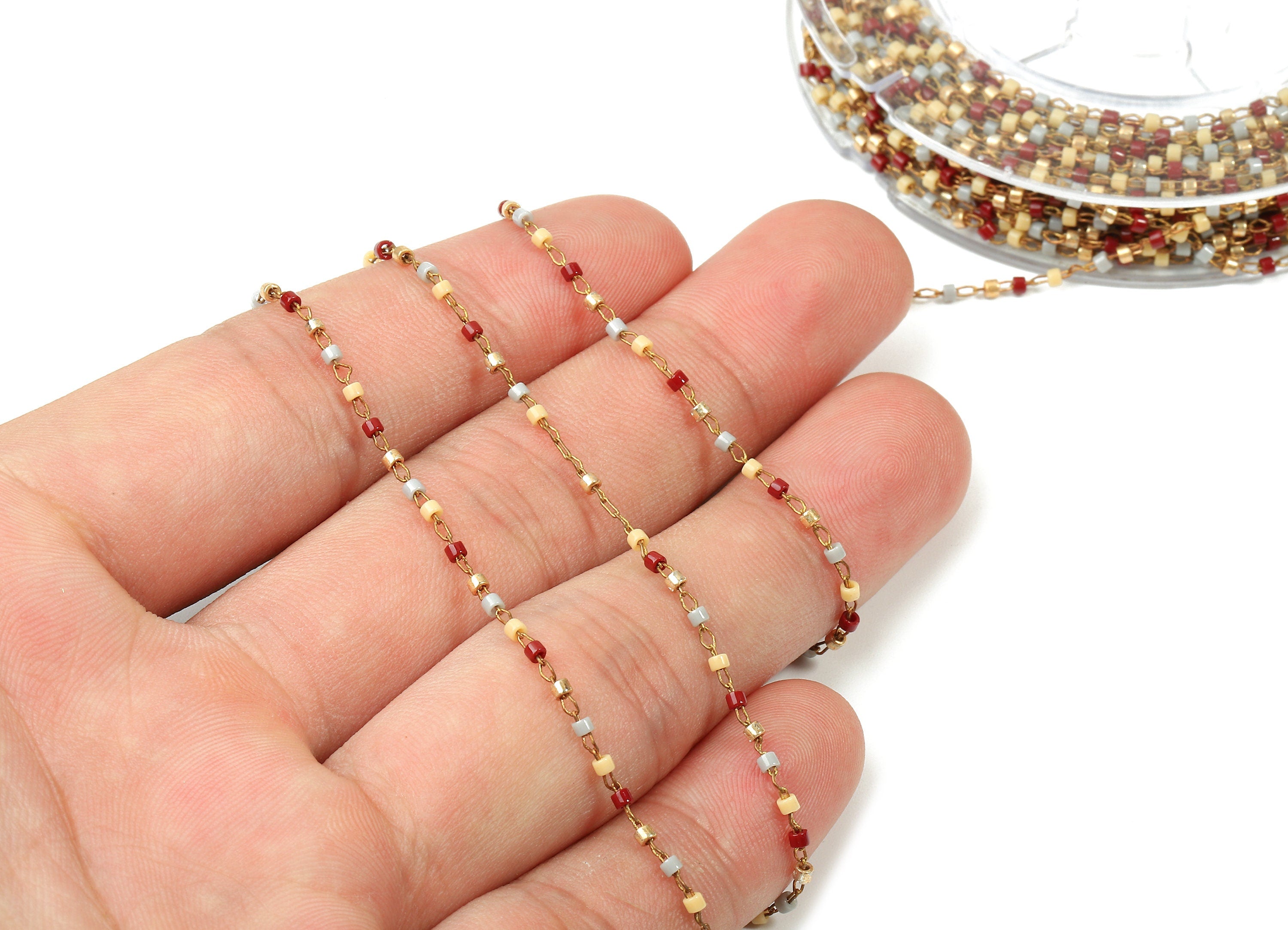 Toho Glass Beaded Chain - Seed Beads Chain - Toho Glass Bead - Stainless Steel - Jewelry Making Chain - 1.63mm x 1.44mm - TH1049 - DOMEDBAZAAR