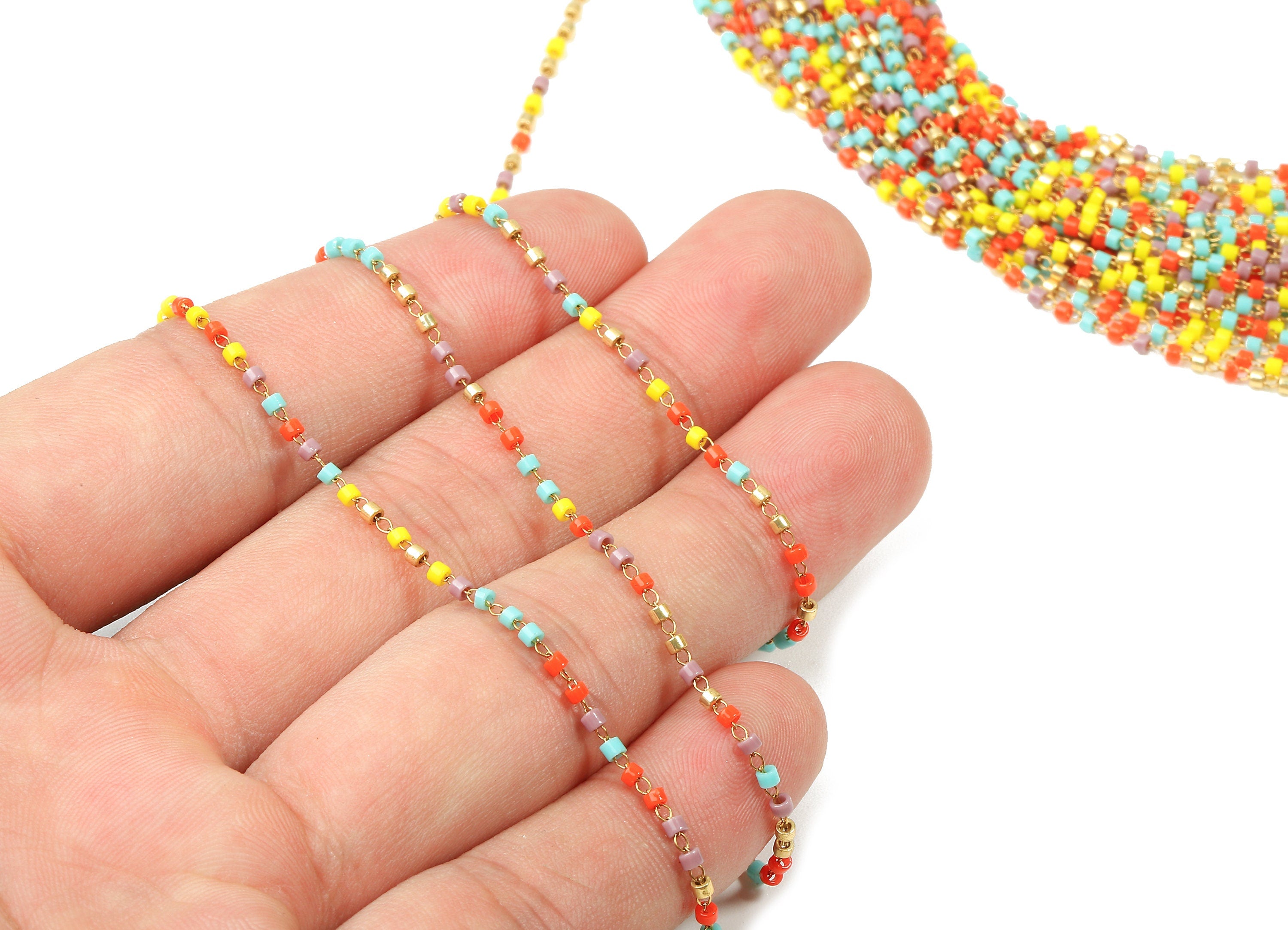 Toho Glass Beaded Chain - Seed Beads Chain - Toho Glass Bead - Stainless Steel - Jewelry Making Chain - 1.63mm x 1.44mm - TH1051 - DOMEDBAZAAR