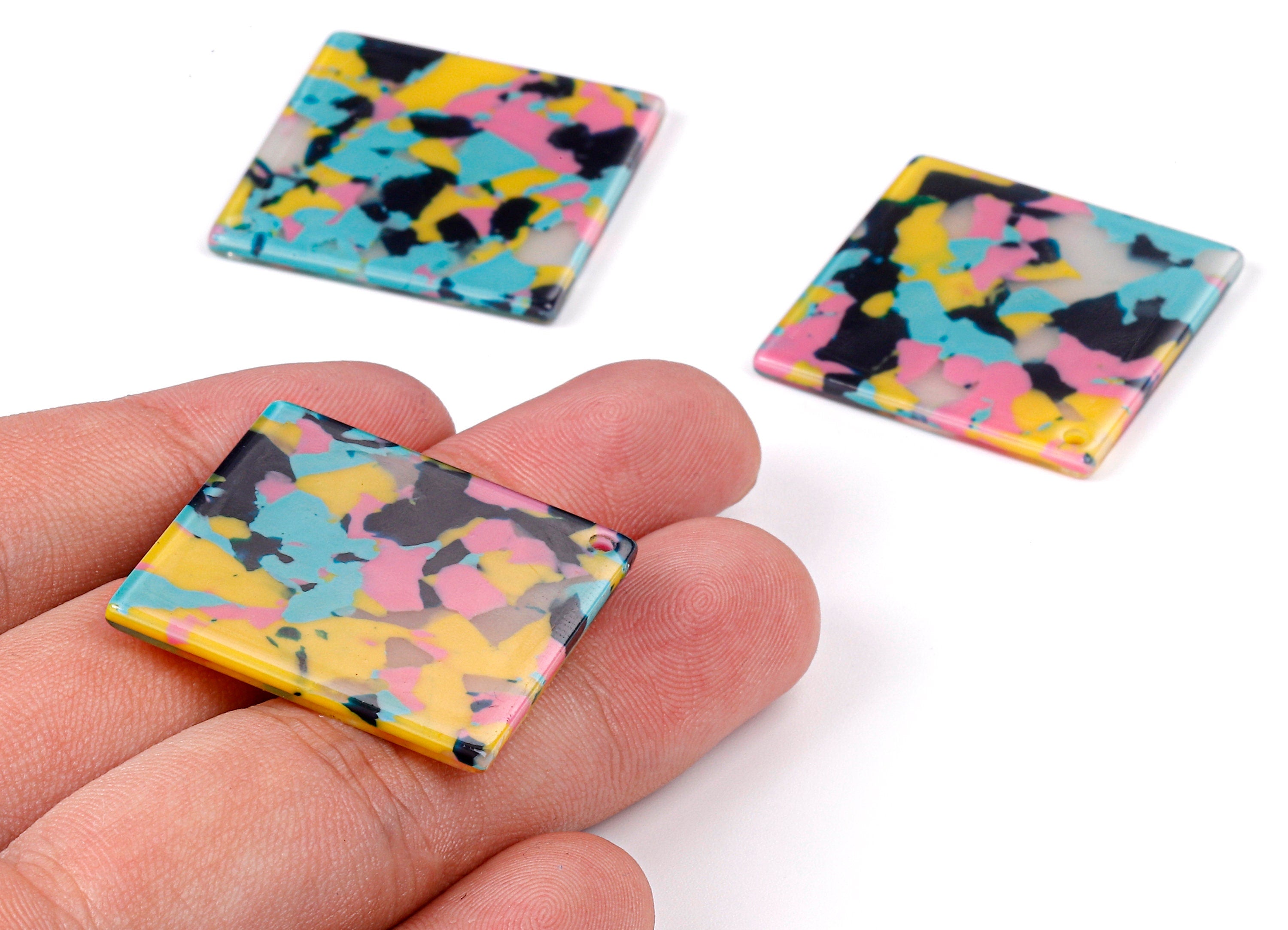 Acetate Square Charms - Square Earrings and Pendant - Jewelry Supplies - Color Code: A111 - 30x30.13x2.33mm - AC1079-A111-A - DOMEDBAZAAR