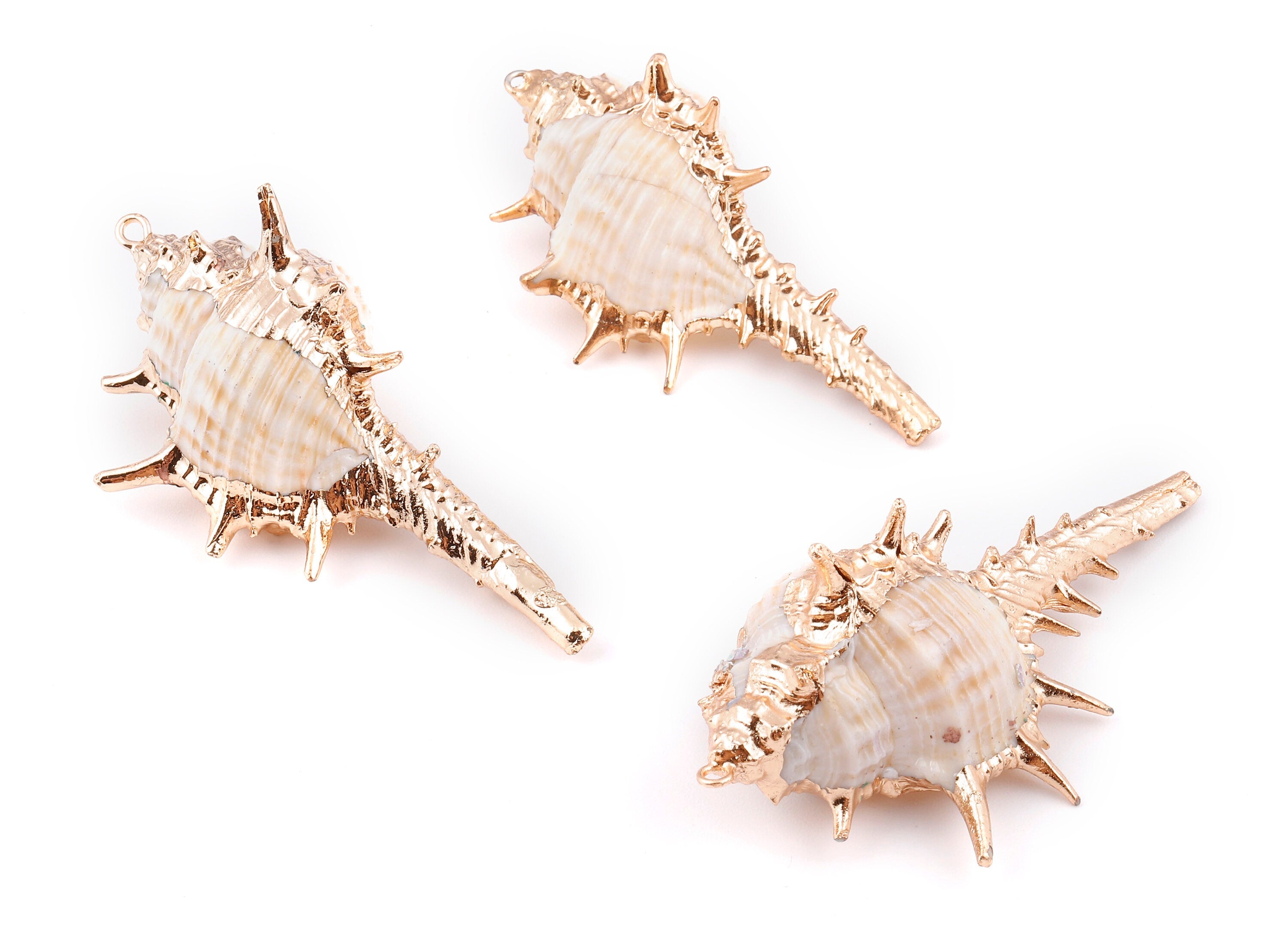 Cone Shell Charms - Whelk Seashell Pendant - Gold Tone Plated Earrings - Natural Seashell - 1 Hole - 60.76x32.84x25.86mm - SF1124A - DOMEDBAZAAR