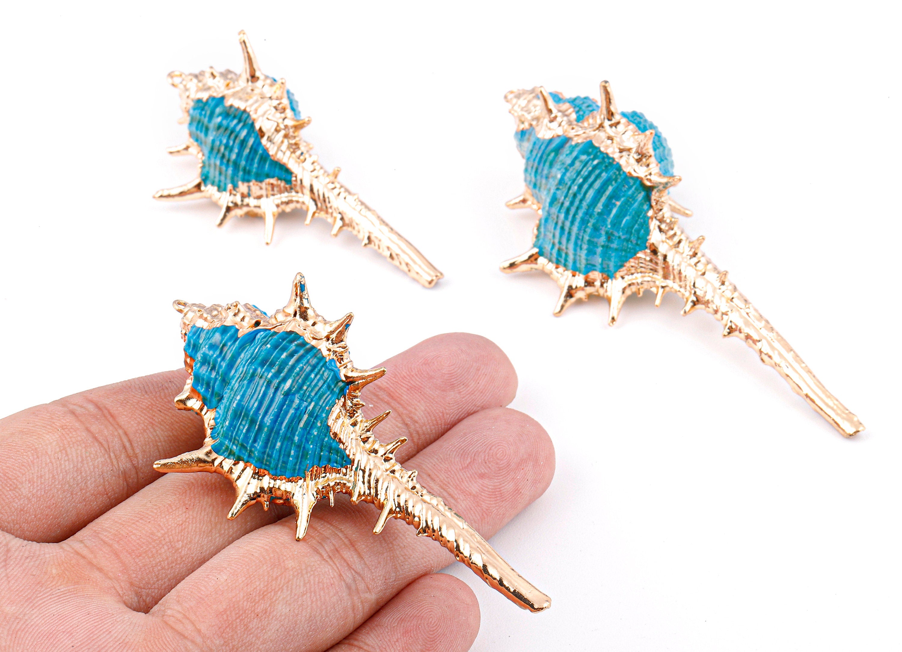 Cone Shell Charms - Whelk Seashell Pendant - Gold Tone Plated Earrings - Natural Seashell - 1 Hole - 60.76x32.84x25.86mm - SF1124B - DOMEDBAZAAR