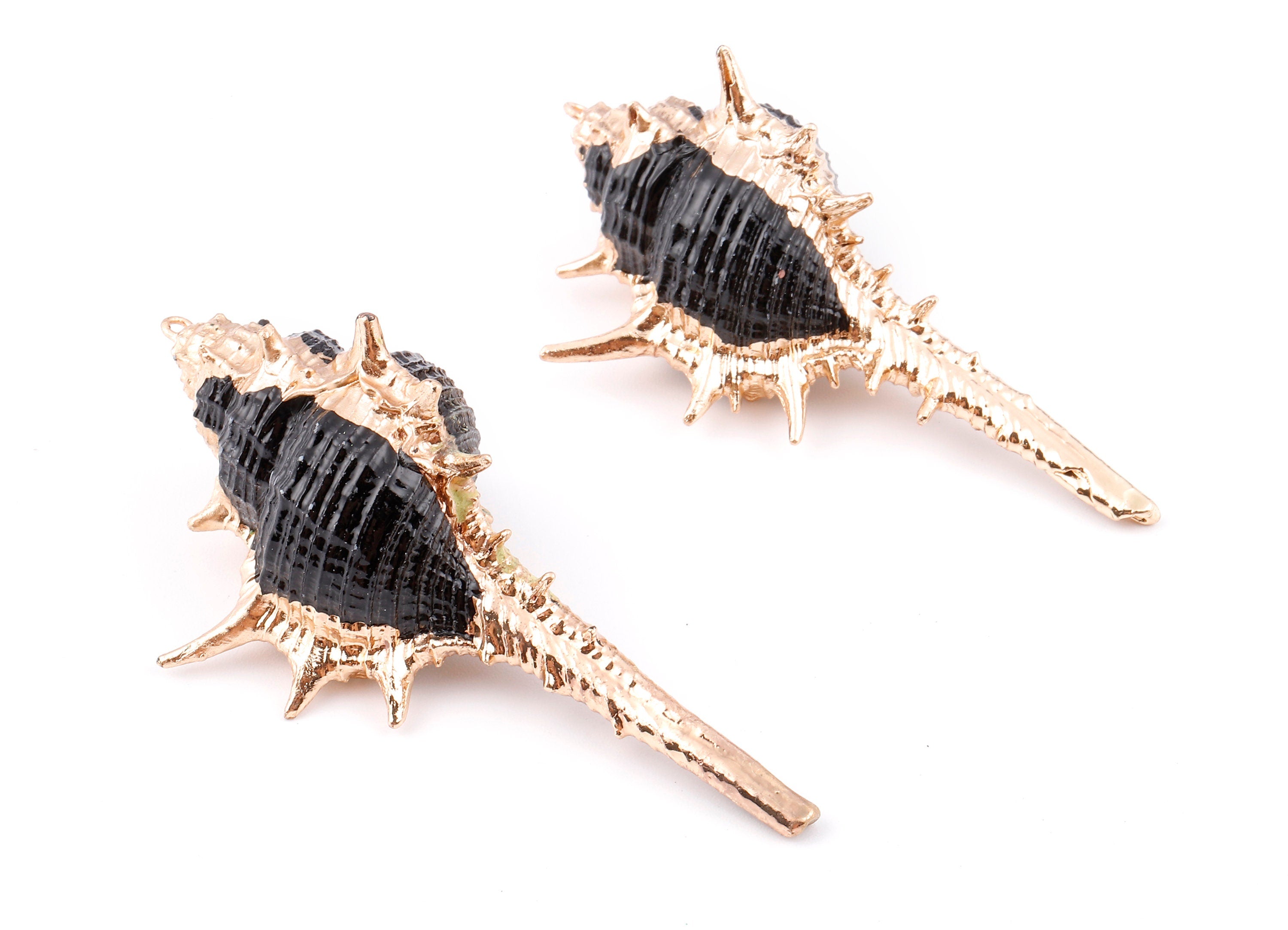 Cone Shell Charms - Whelk Seashell Pendant - Gold Tone Plated Earrings - Natural Seashell - 1 Hole - 60.76x32.84x25.86mm - SF1124E - DOMEDBAZAAR