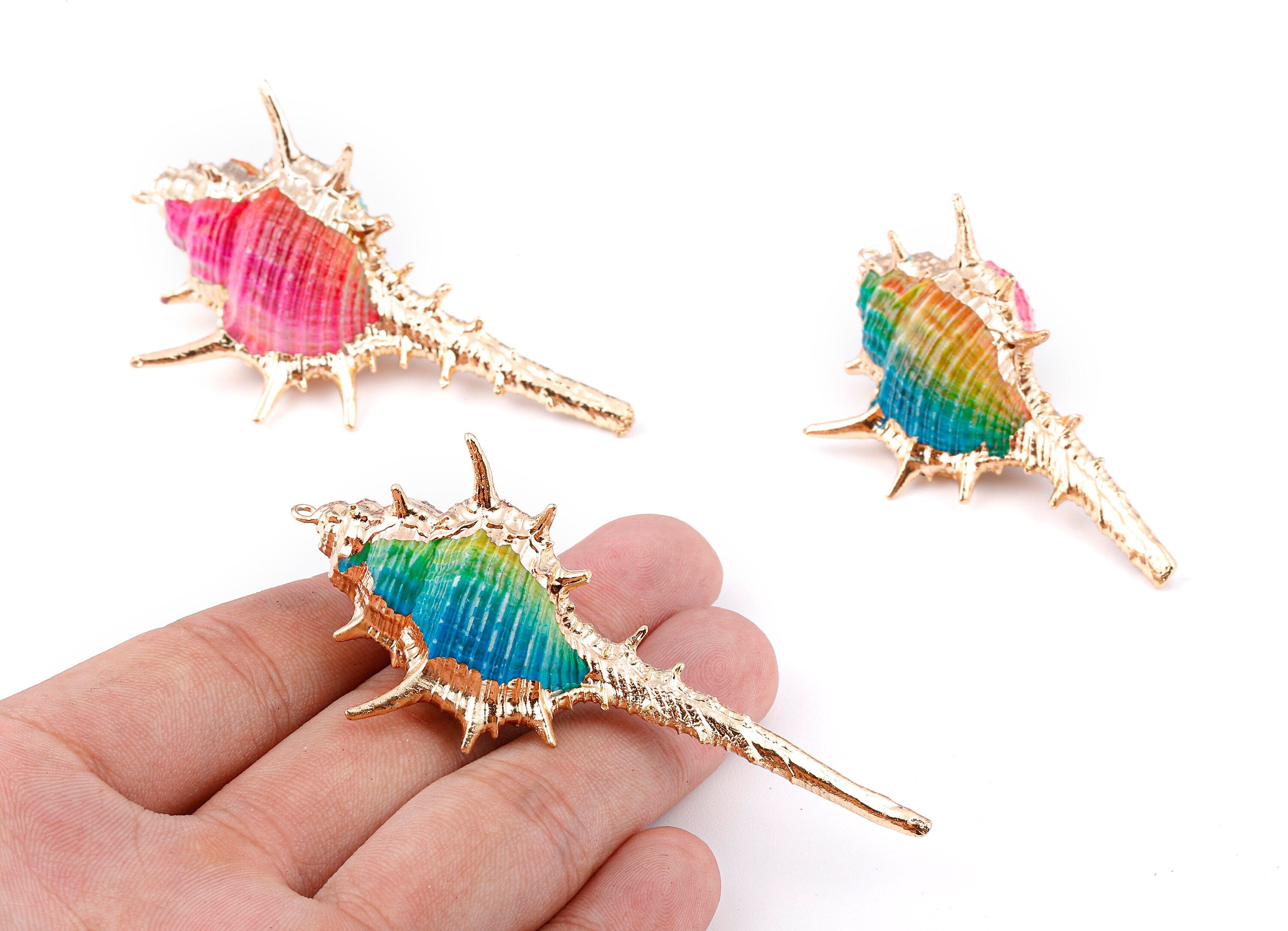 Cone Shell Charms - Whelk Seashell Pendant - Gold Tone Plated Earrings - Natural Seashell - 1 Hole - 60.76x32.84x25.86mm - SF1124G - DOMEDBAZAAR