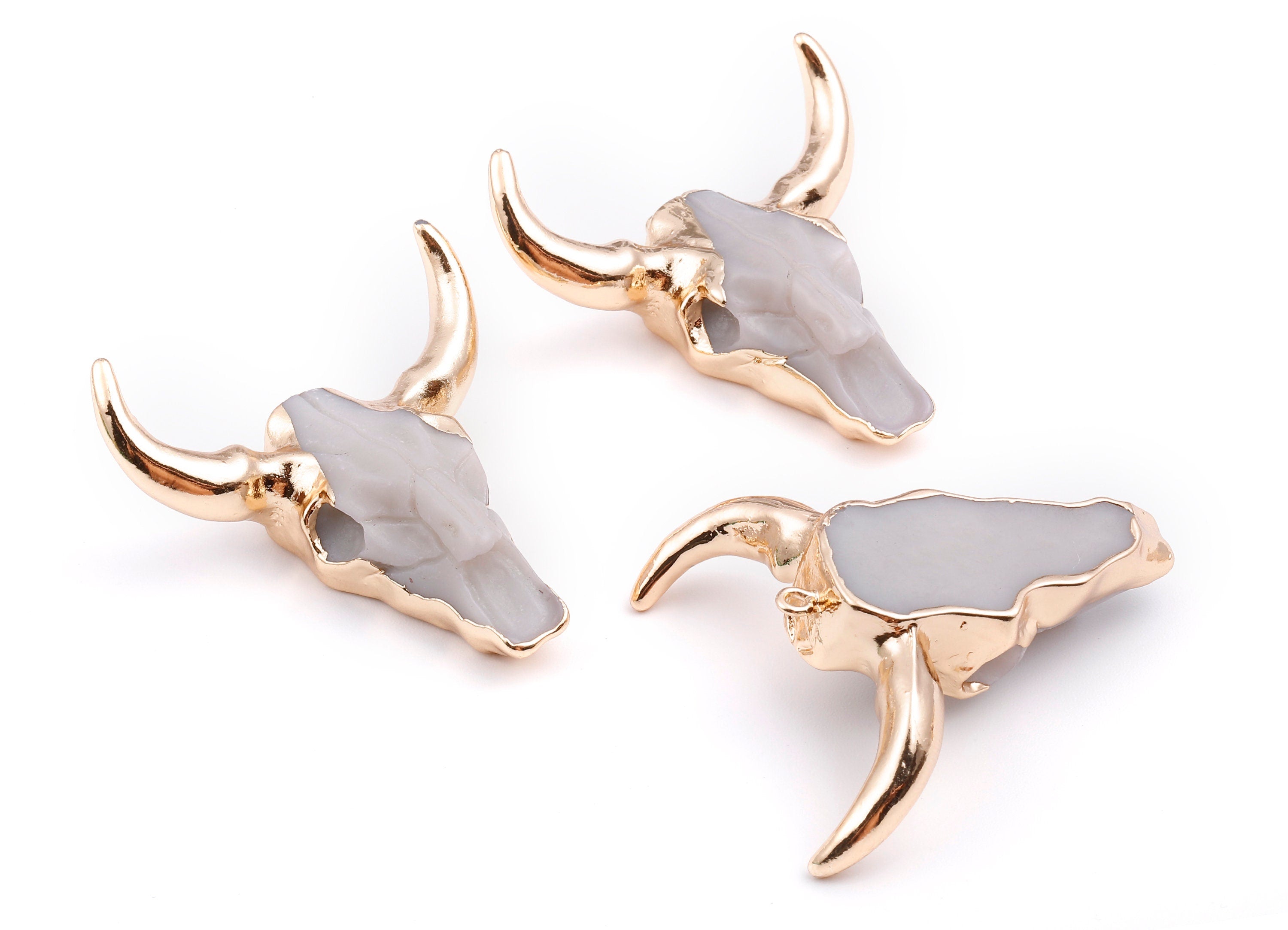 Resin Bull Charms - Buffalo Cattle Skull Pendant - Resin Horn Cattle - Bull Head Druzy - 47x44.57x13.15mm - RC1019D - DOMEDBAZAAR