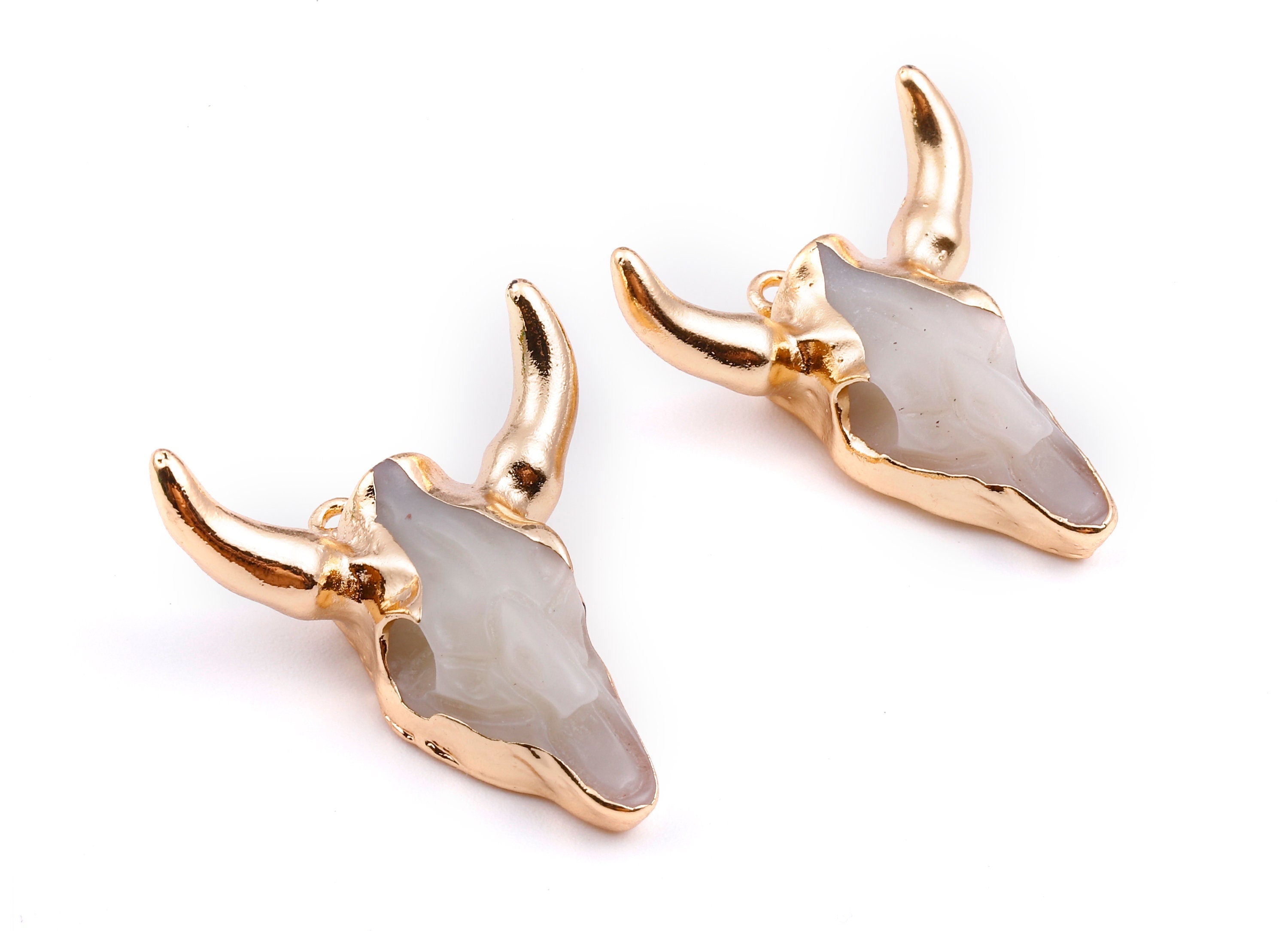 Resin Bull Charms - Buffalo Cattle Skull Pendant - Resin Horn Cattle - Bull Head Druzy - 29x26.6x8.57mm - RC1020C - DOMEDBAZAAR