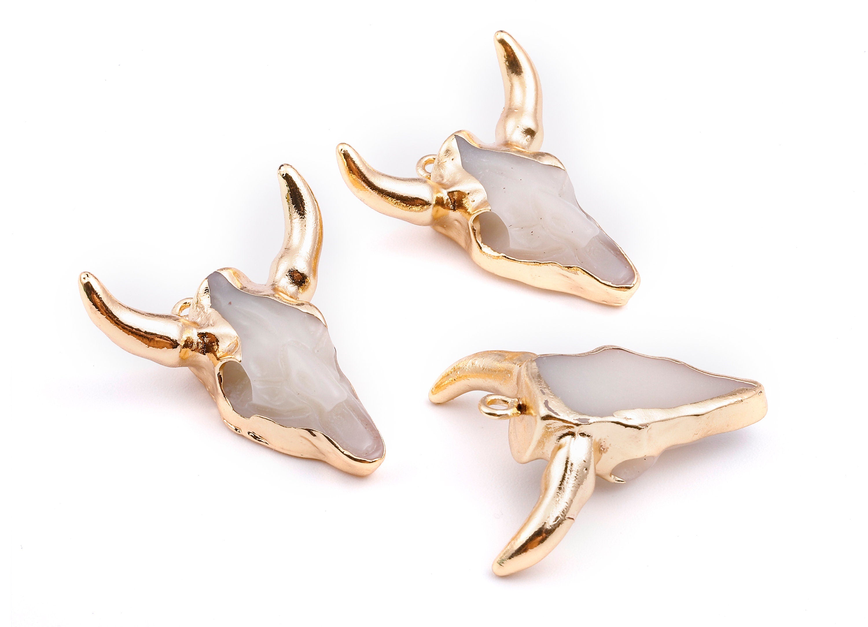 Resin Bull Charms - Buffalo Cattle Skull Pendant - Resin Horn Cattle - Bull Head Druzy - 29x26.6x8.57mm - RC1020C - DOMEDBAZAAR