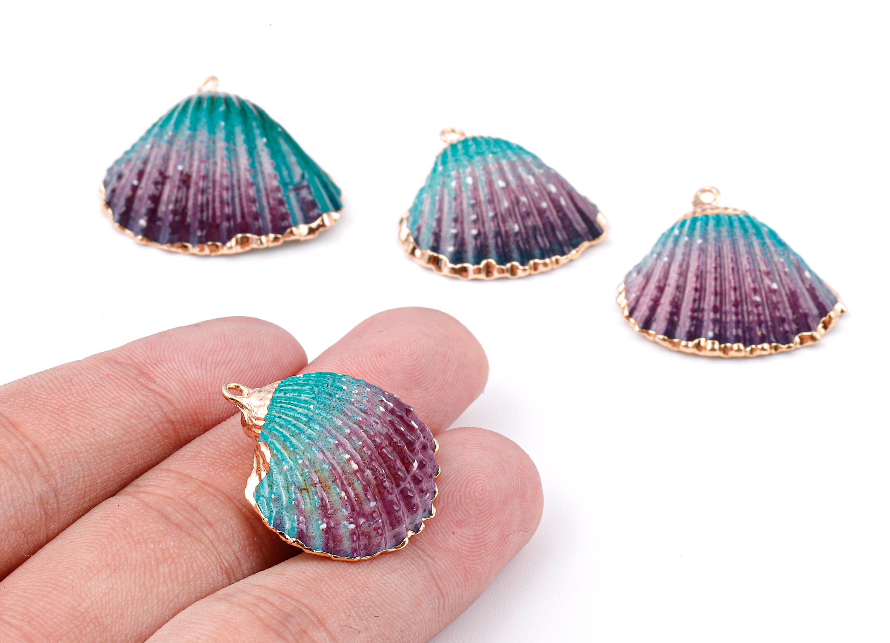 Mussel Shell Charms - Seashell Earrings and Pendant - Gold Tone Plated Earrings - 1 Hole - Jewelry Handmade - 26.74x24.1x1.59mm - SF1129C - DOMEDBAZAAR
