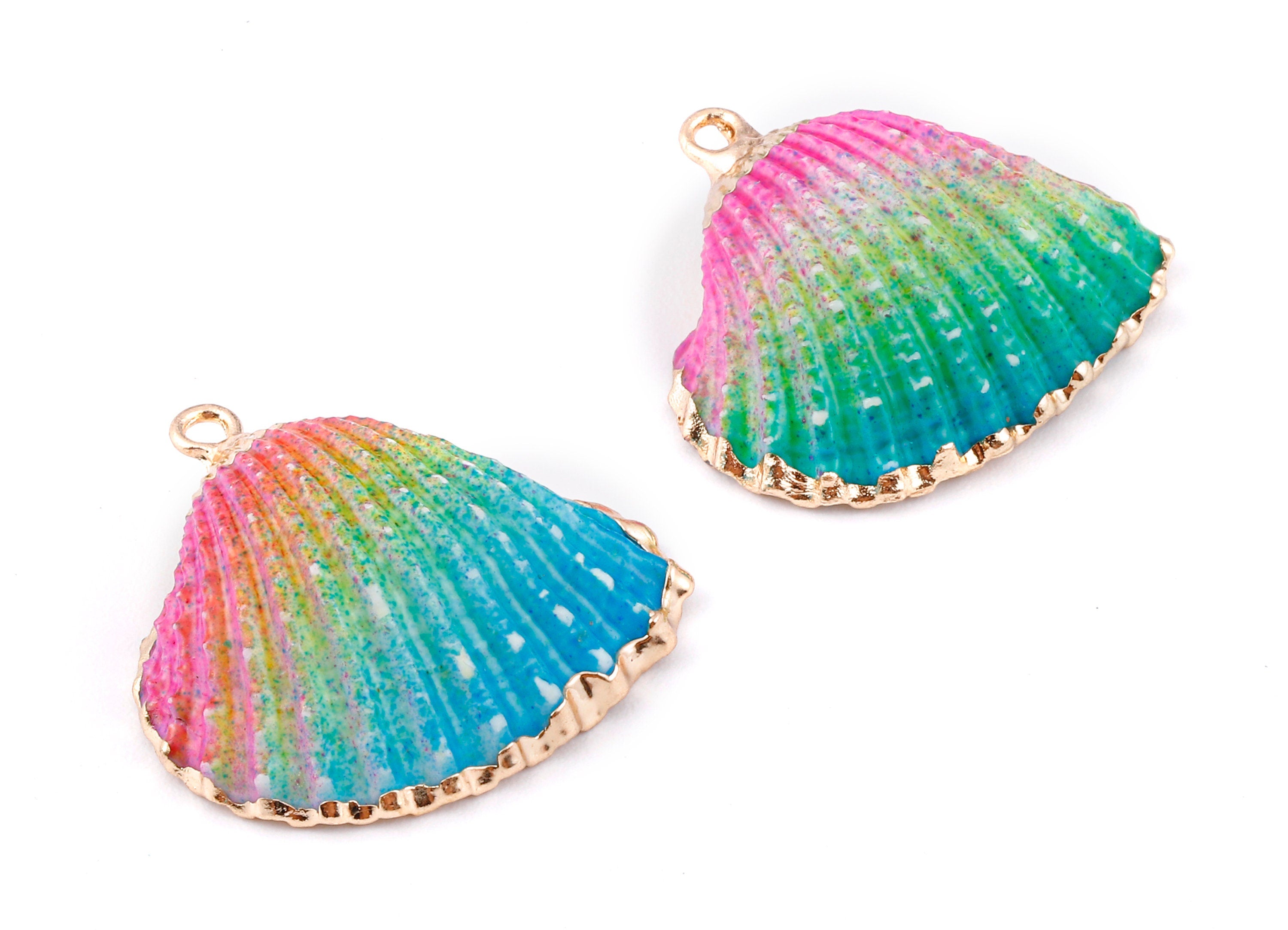 Mussel Shell Charms - Seashell Earrings and Pendant - Gold Tone Plated Earrings - 1 Hole - Jewelry Handmade - 26.74x24.1x1.59mm - SF1129D - DOMEDBAZAAR
