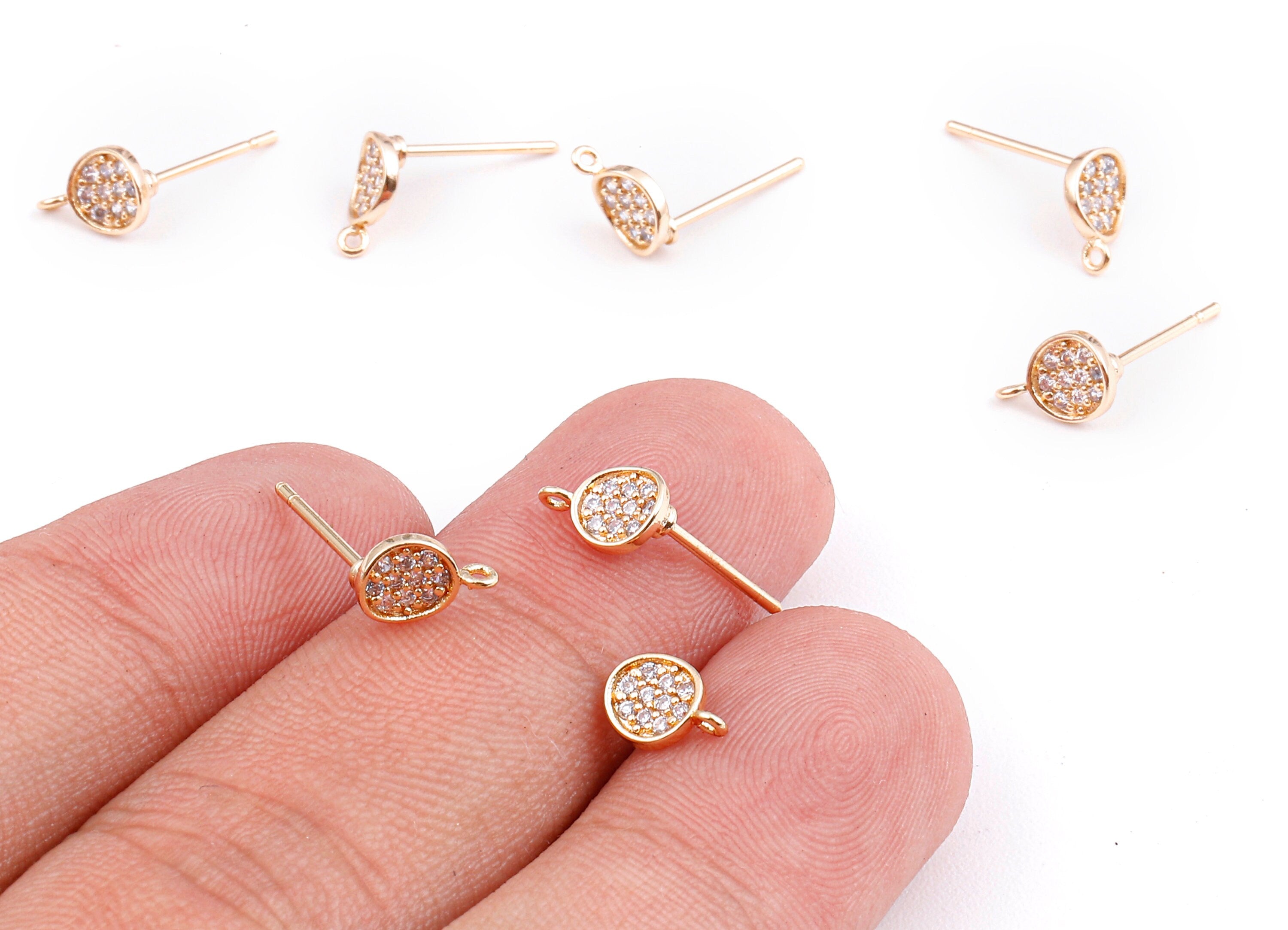 Brass Zirconia Earring Posts - Zirconia Earring Studs - 18K Real Gold Plated Brass Stud - 7.86x5.51x1.18mm - RGP1159 - DOMEDBAZAAR
