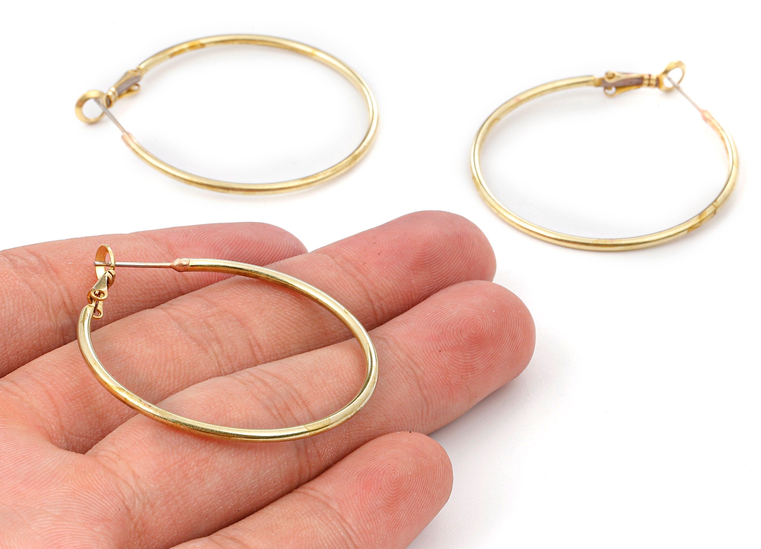 Brass Earring Clasp - Raw Brass Circle Clasp - Earring Findings - Jewelry Supplies - 40x40x1.8mm - PP2351 - DOMEDBAZAAR