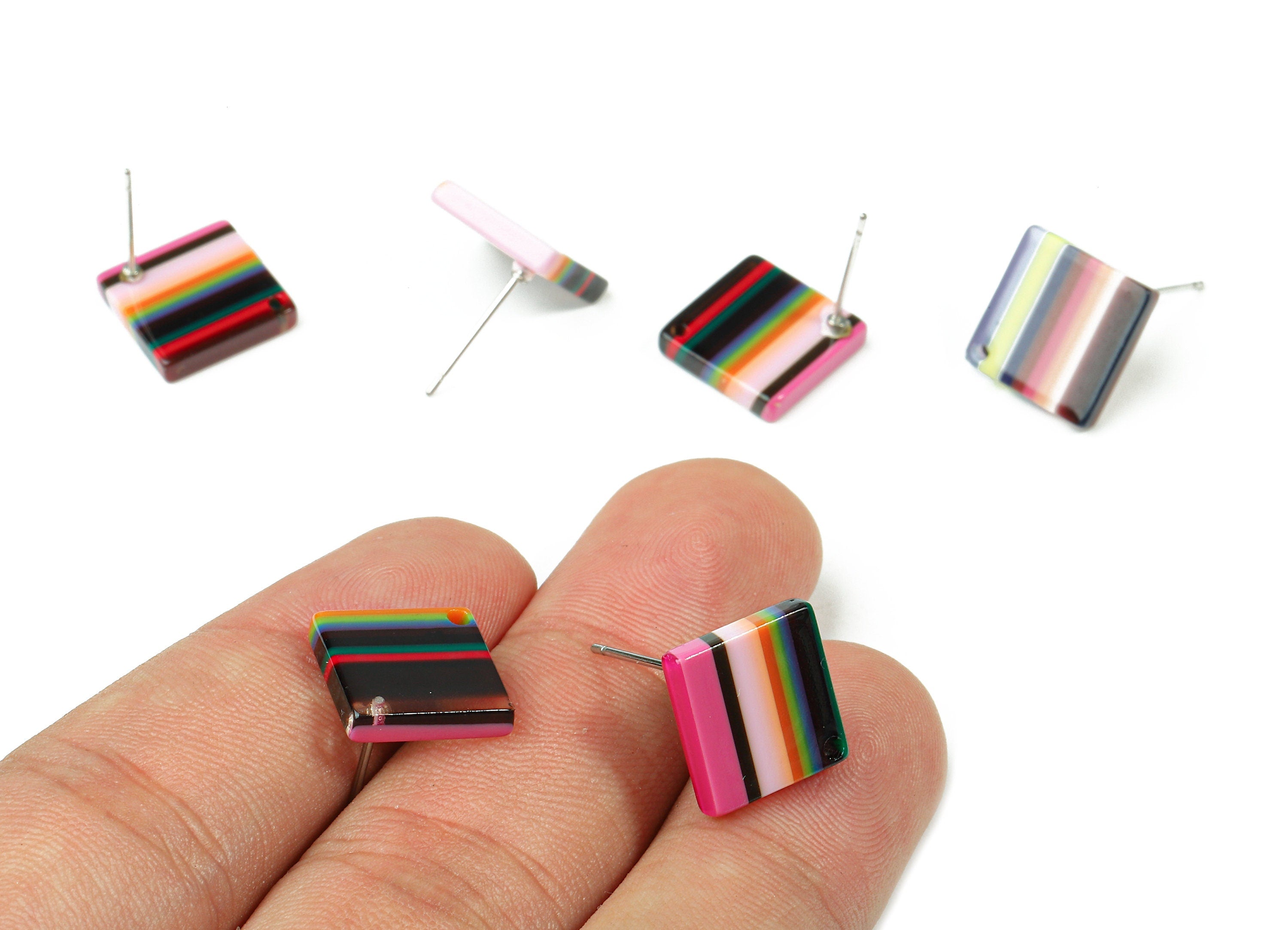 Acetate Square Earring Post - Acetate Square Earring Stud - Acetate Earring Post Findings - Color Code: A137 - 13x9.9x2.72mm - AC1205B - DOMEDBAZAAR