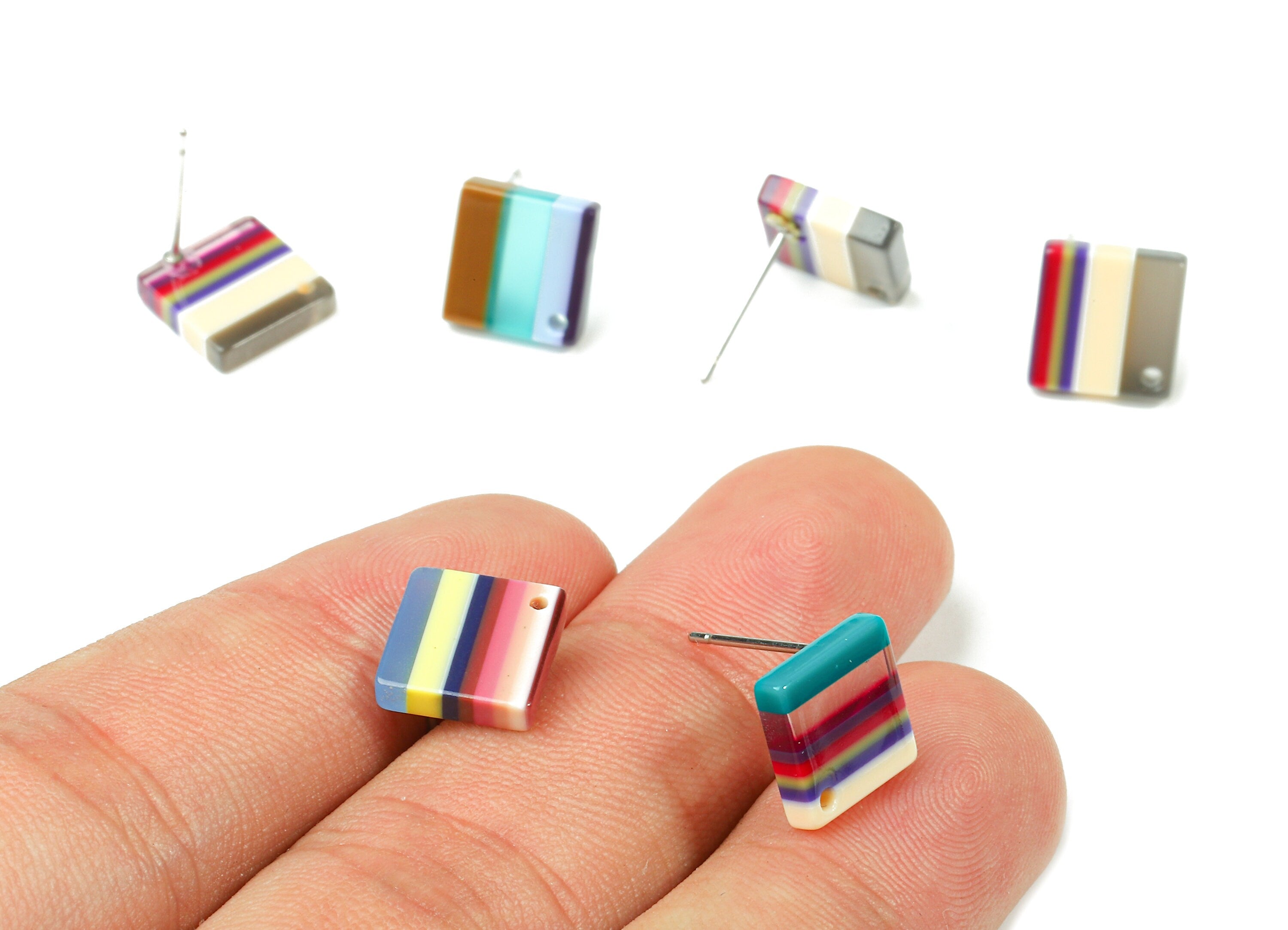 Acetate Square Earring Post - Acetate Square Earring Stud - Acetate Earring Post Findings - Color Code: A148 - 9.9x9.9x2.72mm - AC1205G - DOMEDBAZAAR