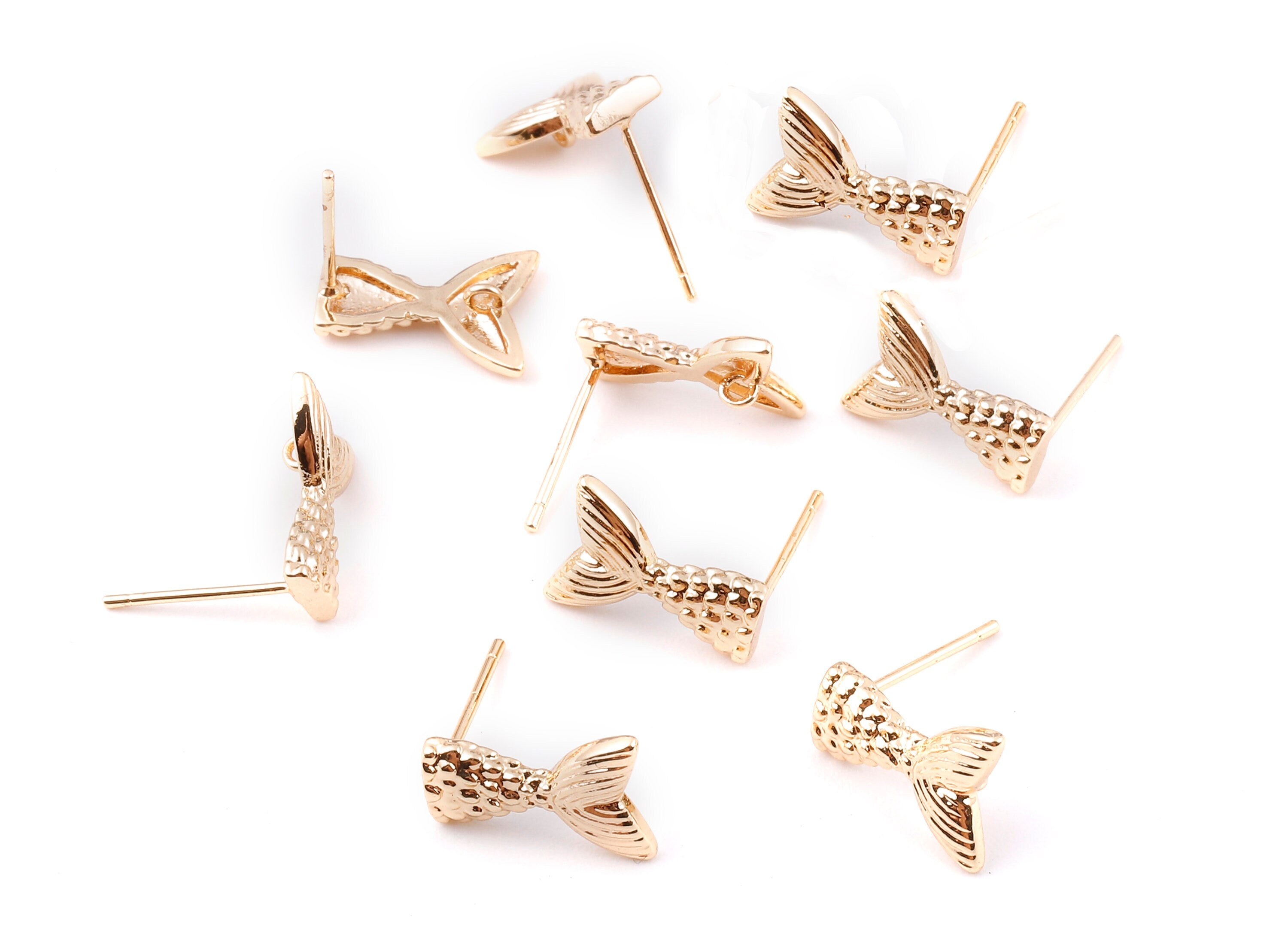 Brass Fishtail Earring Posts - Brass Fishtail Earring Stud - 18K Real Gold Plated Brass Stud - Jewelry Supplies - 9.79x9.87x1.35mm - RGP1171 - DOMEDBAZAAR