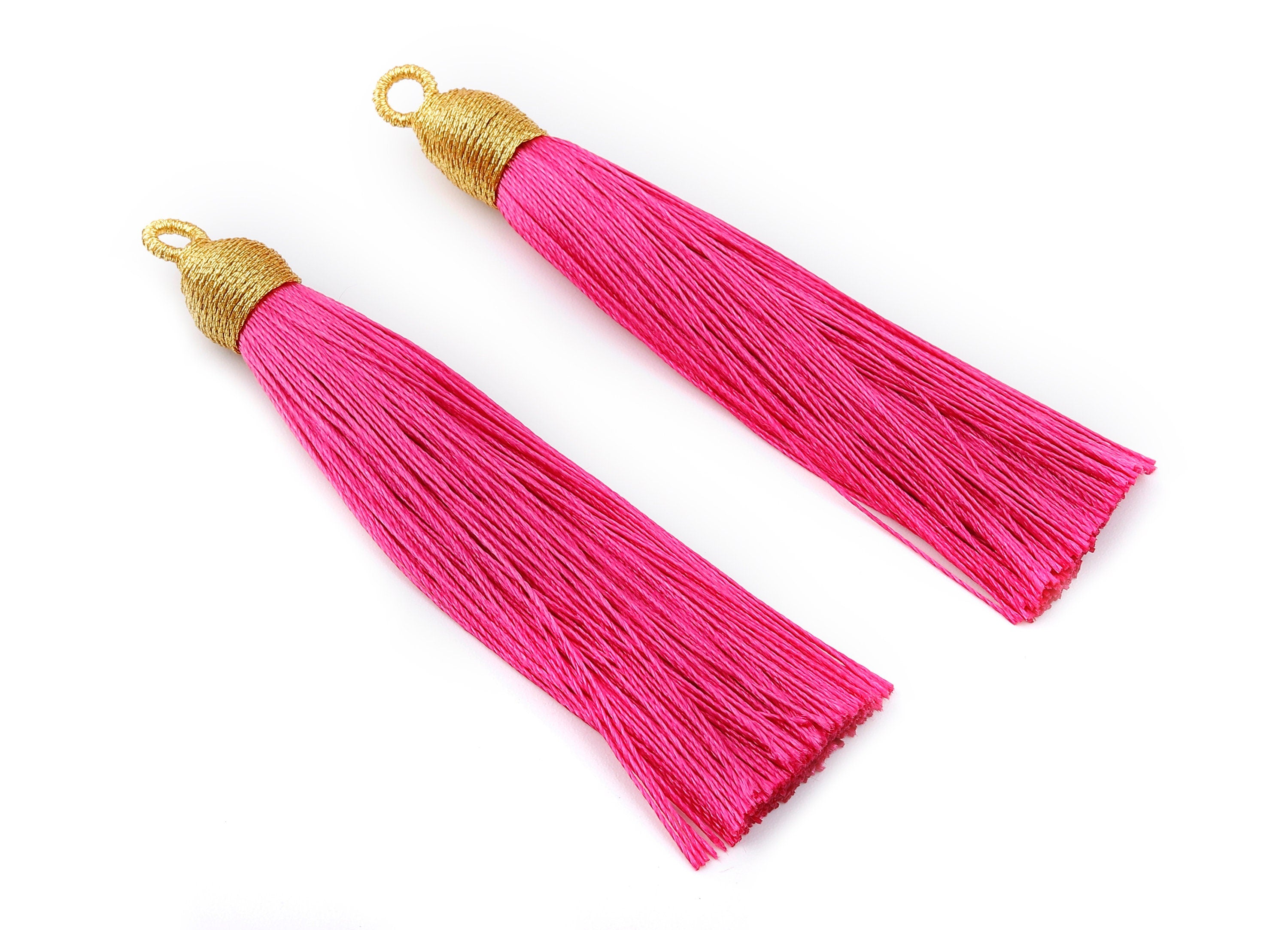 Silky Tassels with Loop Charms - Silky Tassels Earrings and Pendant - Boho Earrings - Earring Accessories - 84.37x9.59mm - TS1003 - DOMEDBAZAAR