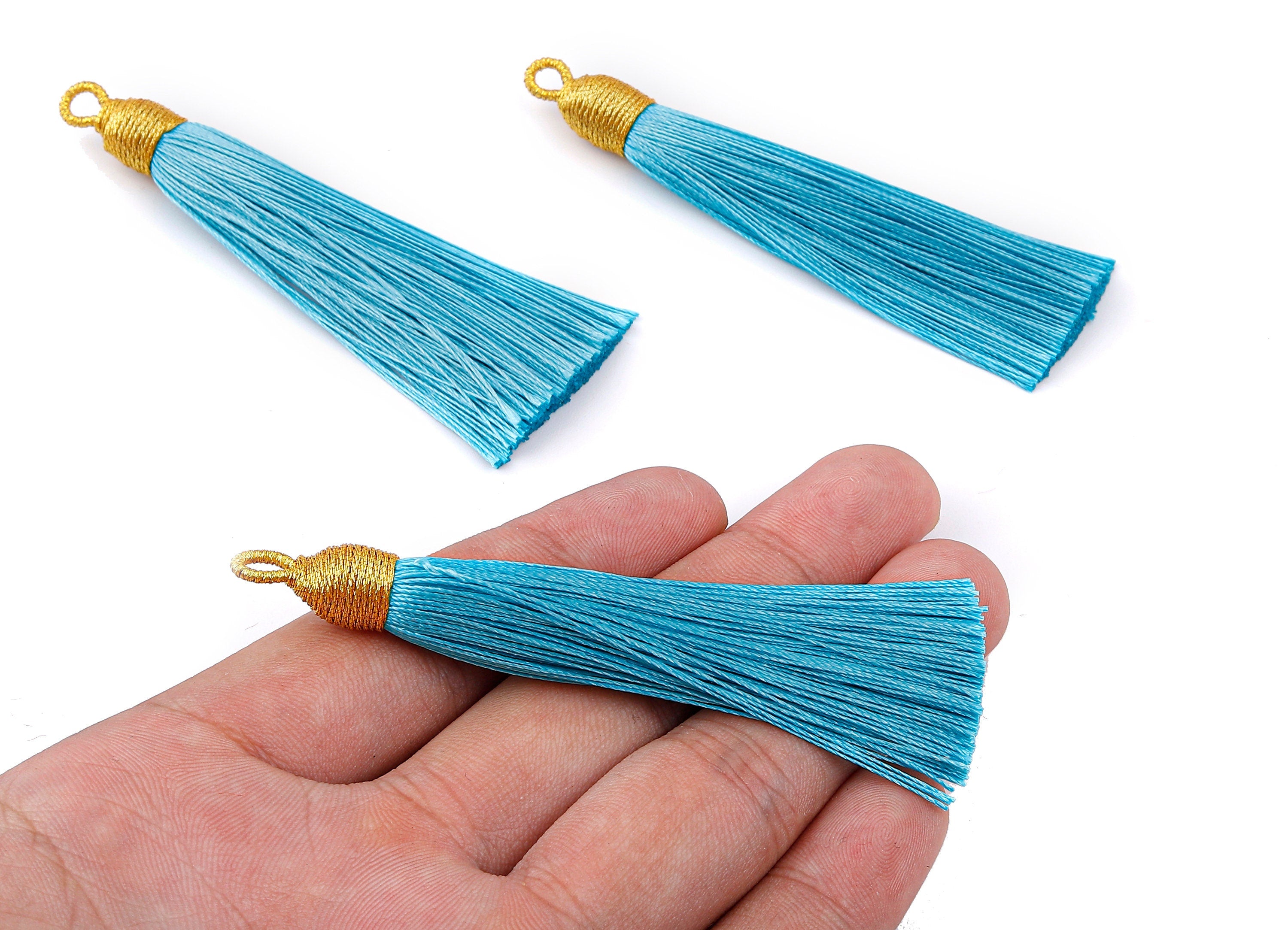 Silky Tassels with Loop Charms - Silky Tassels Earrings and Pendant - Boho Earrings - Earring Accessories - 84.37x9.59mm - TS1006 - DOMEDBAZAAR