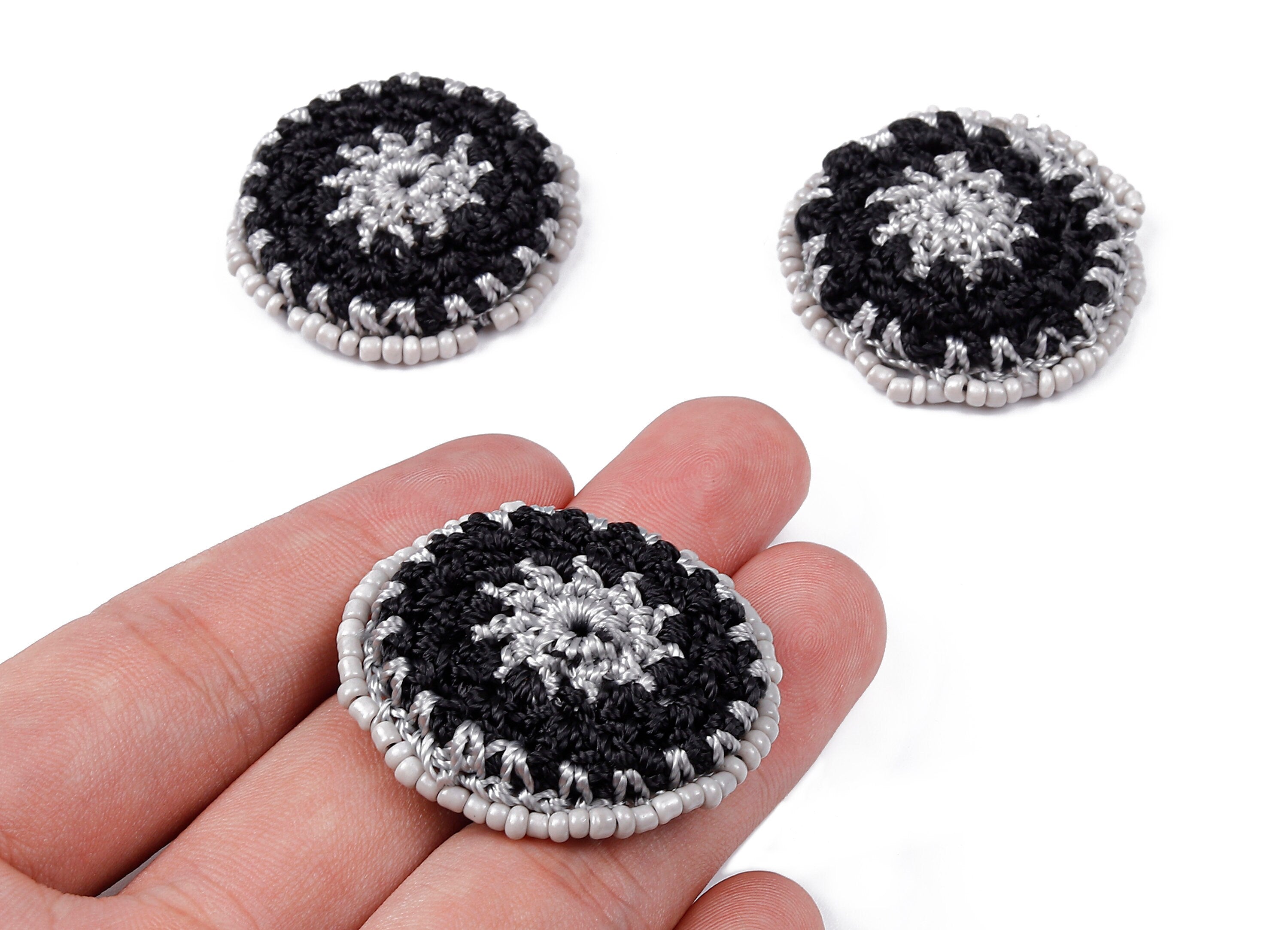 Crochet Round Earrings - Crochet Earrings with Beads - Knit weaving Earrings - Handmade Flower Earrings - 37.12x37.12x3.93mm - TS1070 - DOMEDBAZAAR