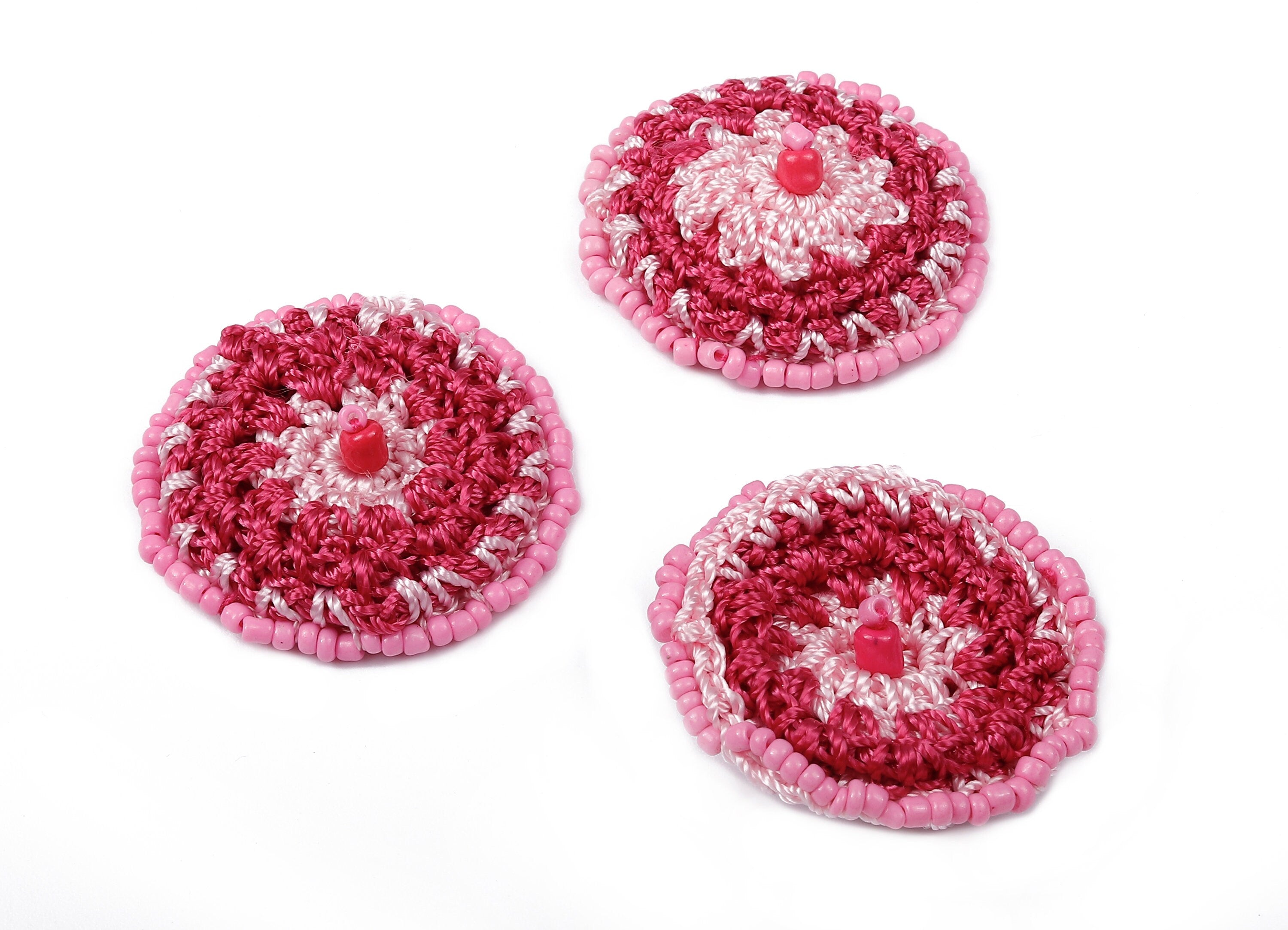 Crochet Round Earrings - Crochet Earrings with Beads - Knit weaving Earrings - Handmade Flower Earrings - 37.12x37.12x3.93mm - TS1071 - DOMEDBAZAAR
