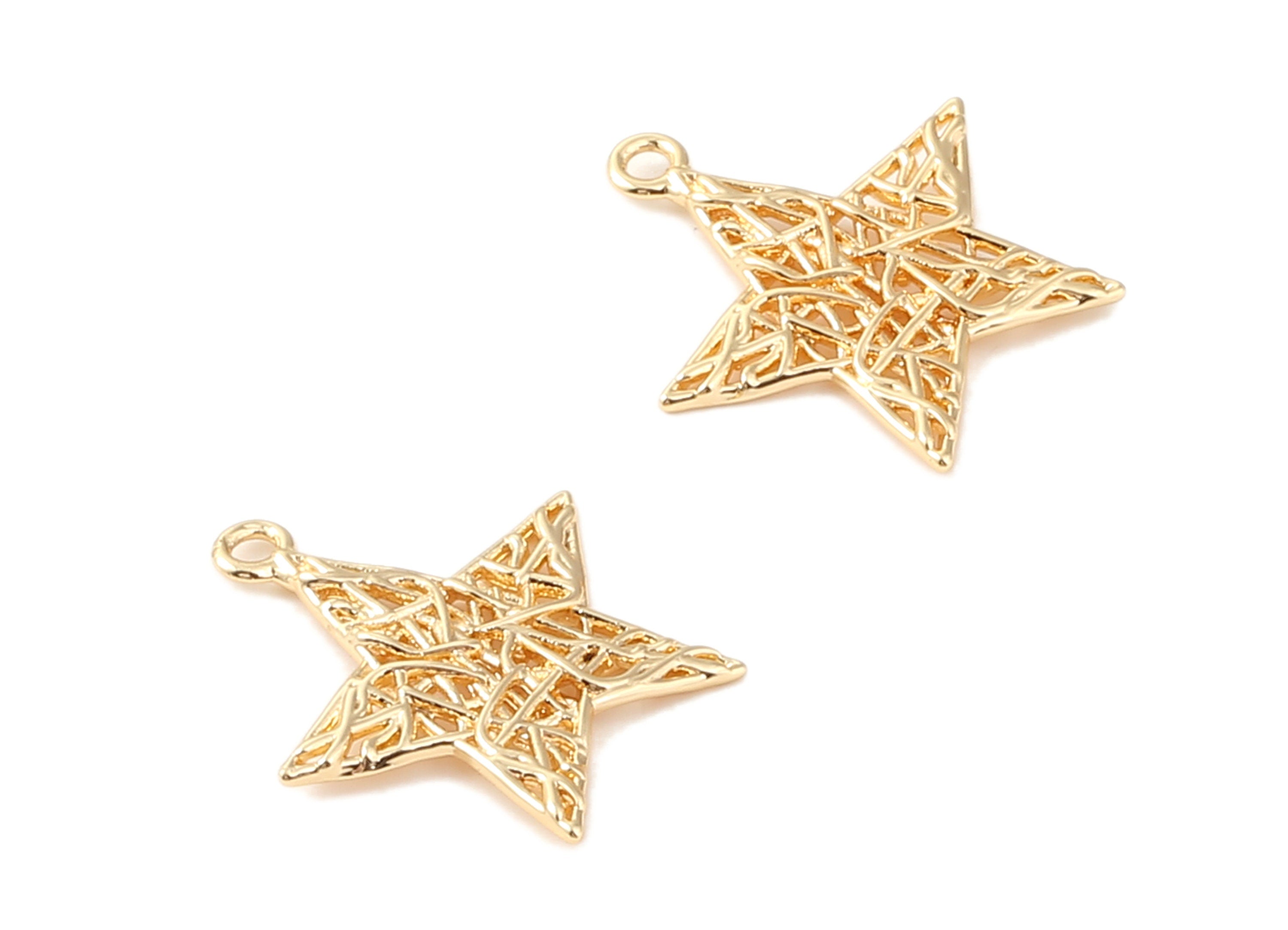 Brass Star Charms - Brass Star Pendant - 18K Real Gold Plated Brass - Necklace Pendant - Jewelry Supplies - 19.71x17.08x1.33mm - RGP1074 - DOMEDBAZAAR