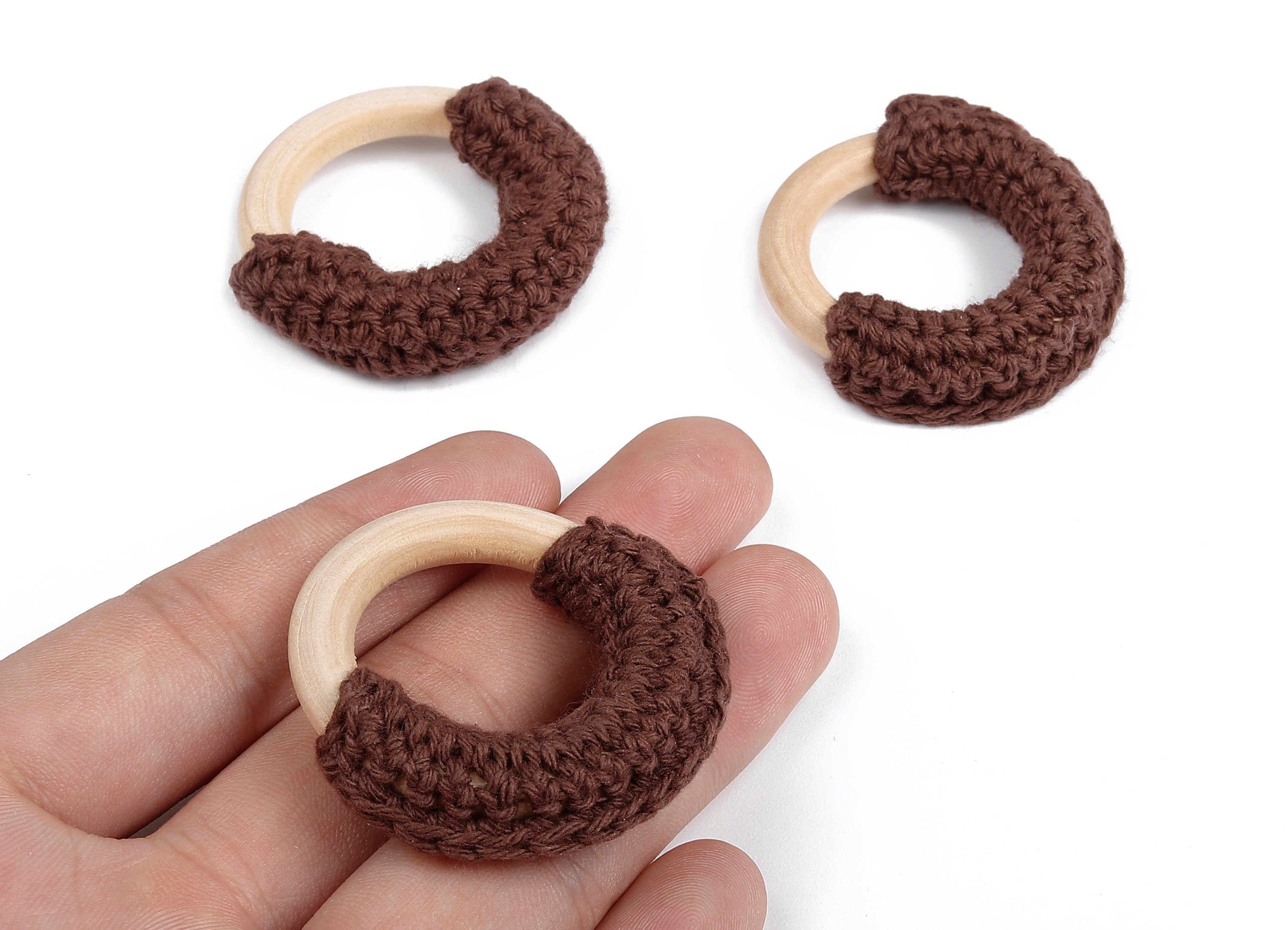 Crochet Circle Earrings - Crochet Earring with Ring Wooden - Knit weaving Earrings - Handmade Circle Earrings - 41.65x41.65x11.02mm - TS1067 - DOMEDBAZAAR