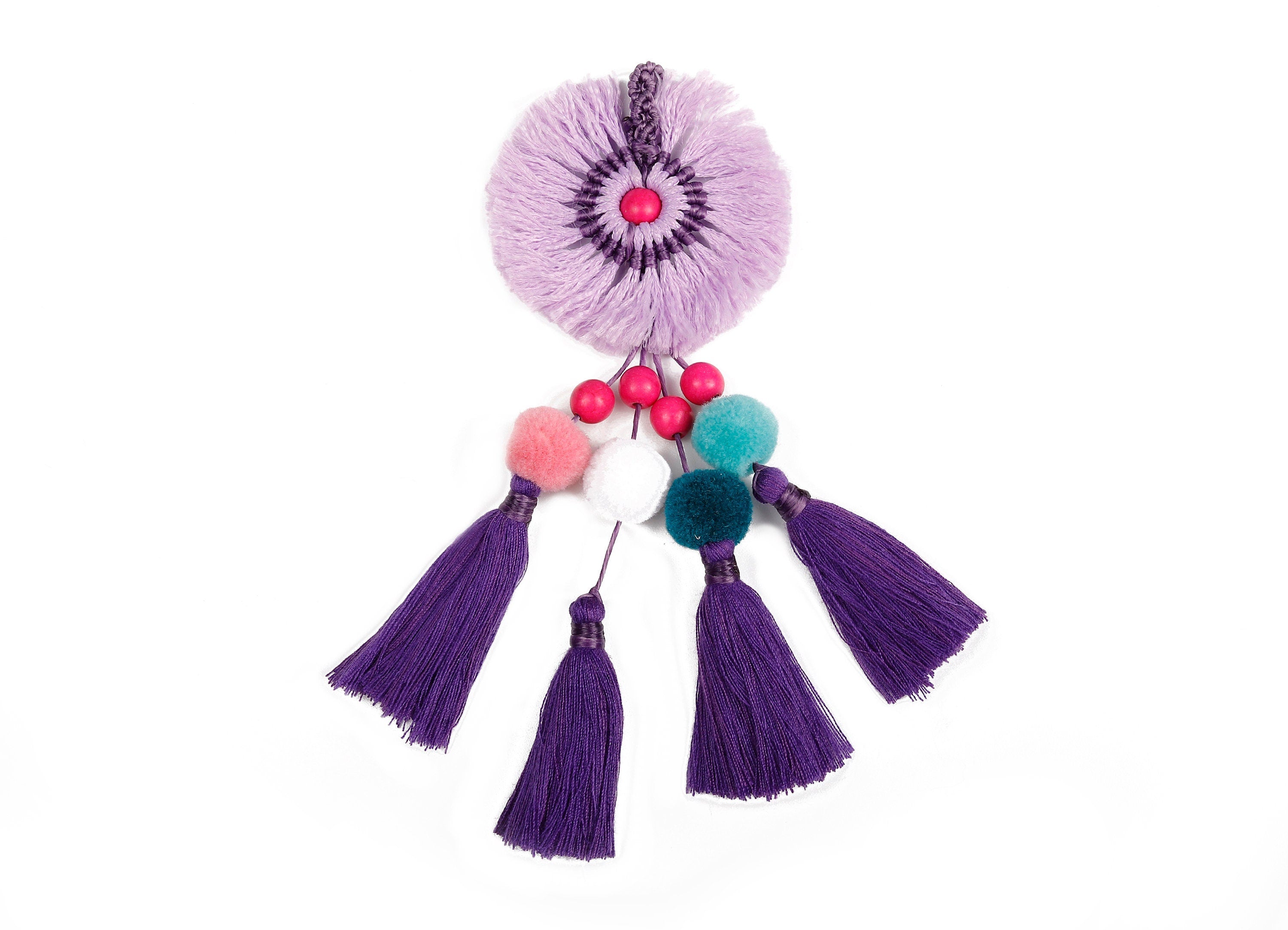 Large Luxe Tassel Pom Pom Charms - Bag Purse Charms - Bag Purse Pendant - Key Chain - Boho Style Charms - 175x54.77mm - TS1085 - DOMEDBAZAAR