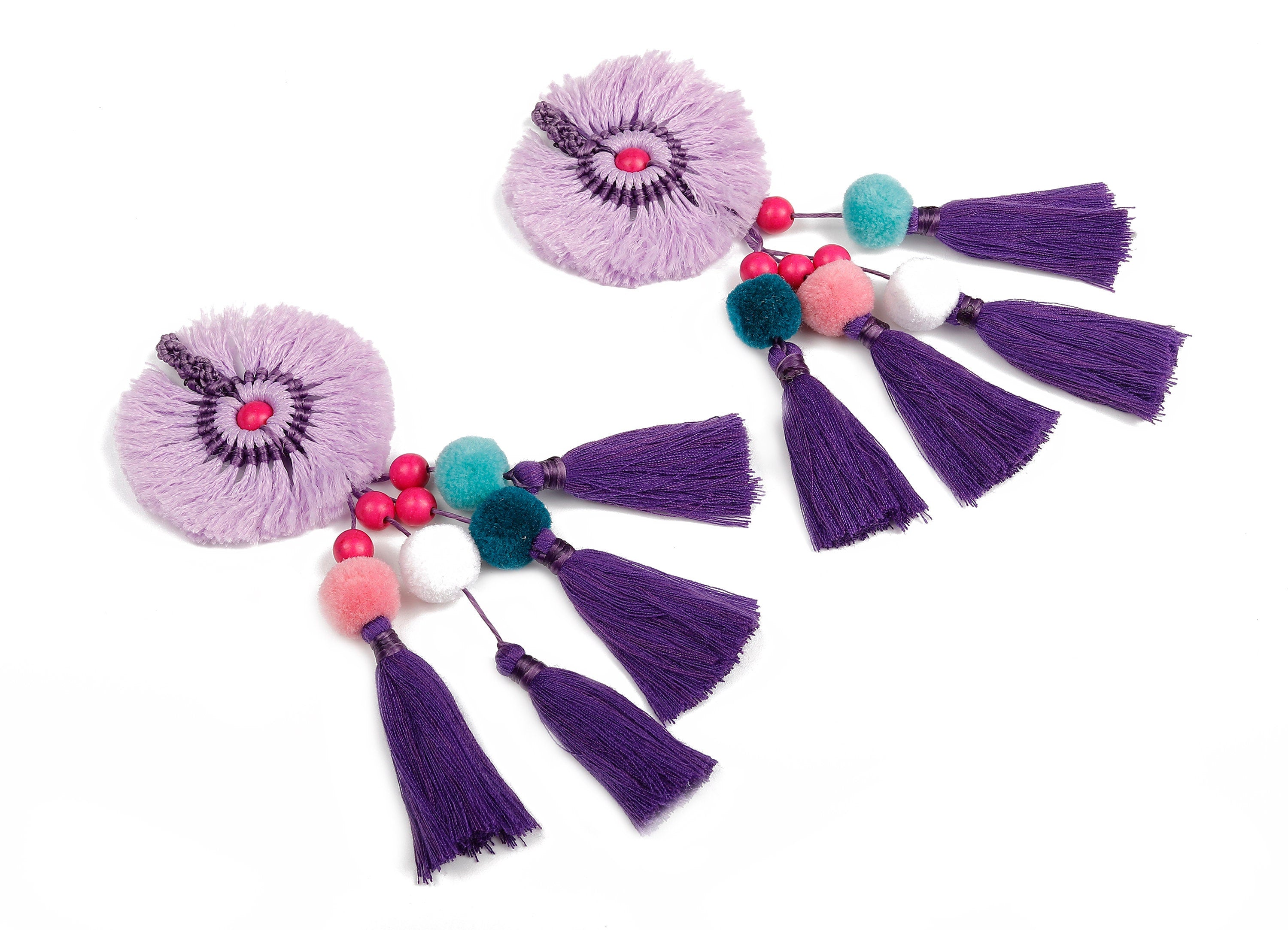 Large Luxe Tassel Pom Pom Charms - Bag Purse Charms - Bag Purse Pendant - Key Chain - Boho Style Charms - 175x54.77mm - TS1085 - DOMEDBAZAAR