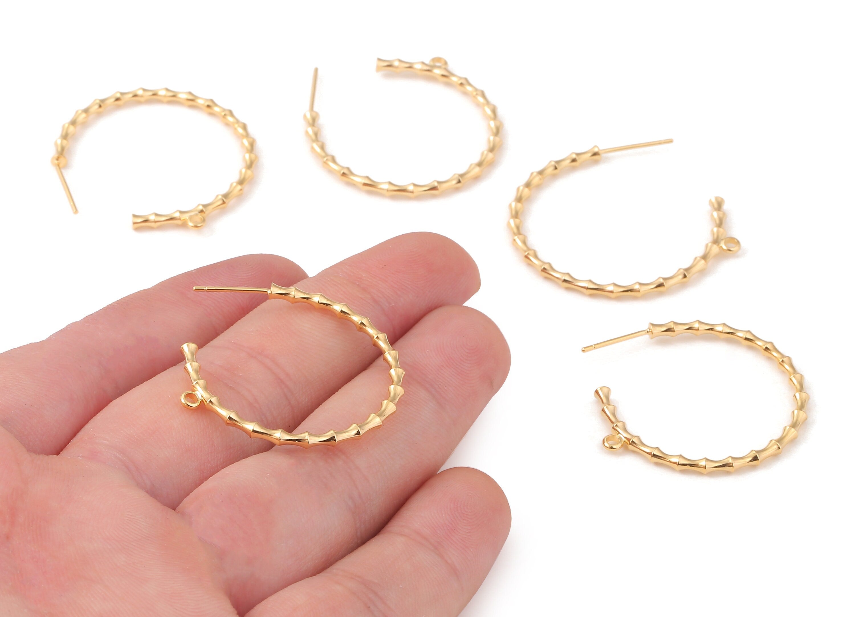 Brass C Earing Post - Brass C Earring Stud - 18K Real Gold Plated Brass - Jewelry Supplies - 36.8x31.41x1.64mm - RGP1101 - DOMEDBAZAAR