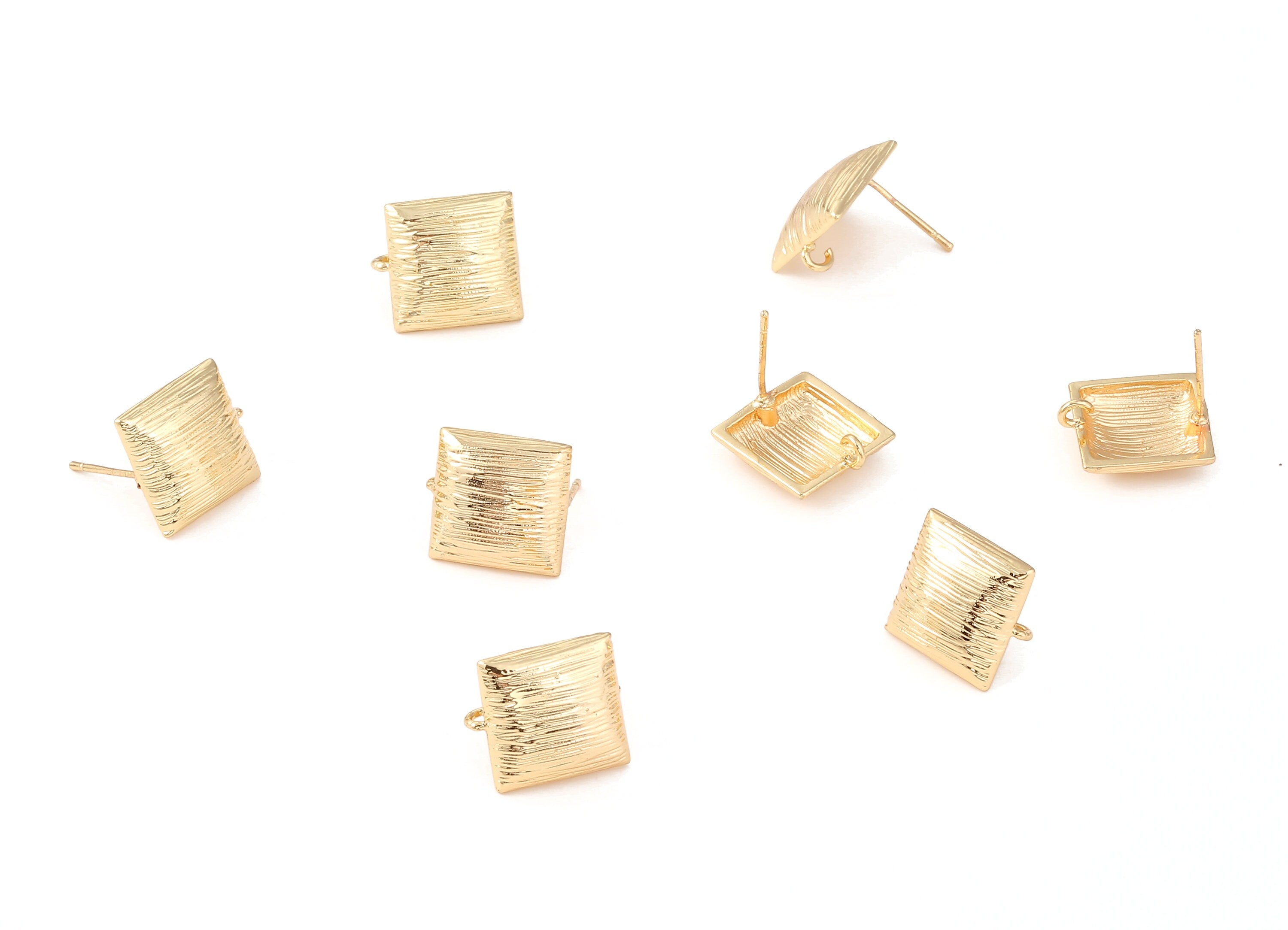 Brass Square Earing Post - Brass Square Earring Stud - 18K Real Gold Plated Brass - Jewellery Supplies - 15.45x13.75x1.38mm - RGP1246 - DOMEDBAZAAR