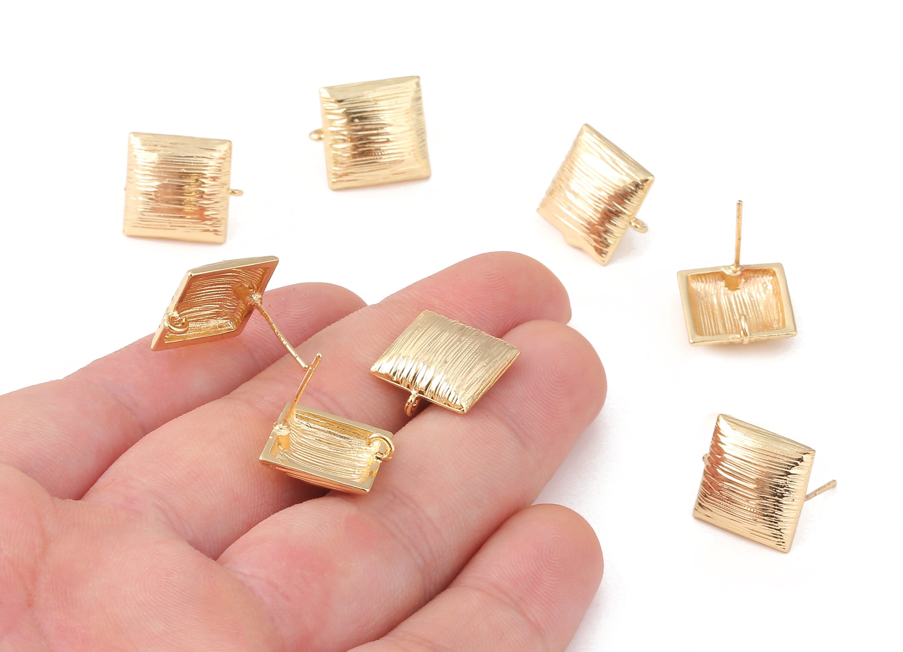 Brass Square Earing Post - Brass Square Earring Stud - 18K Real Gold Plated Brass - Jewellery Supplies - 15.45x13.75x1.38mm - RGP1246 - DOMEDBAZAAR