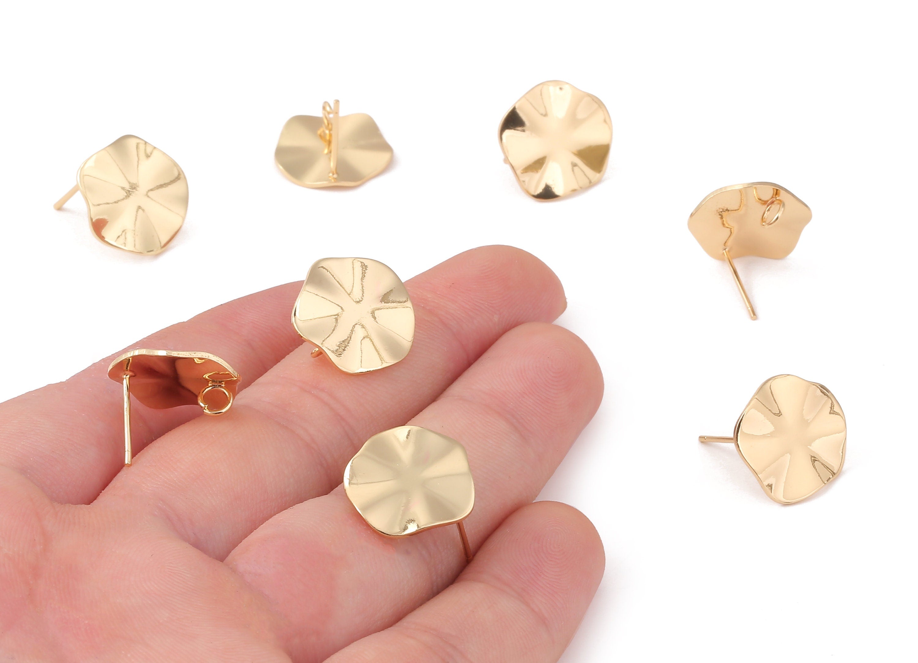 Brass Round Earing Post - Brass Round Earring Stud - 18K Real Gold Plated Brass - Jewelry Supplies - 15.33x15.33x0.95mm - RGP1205 - DOMEDBAZAAR