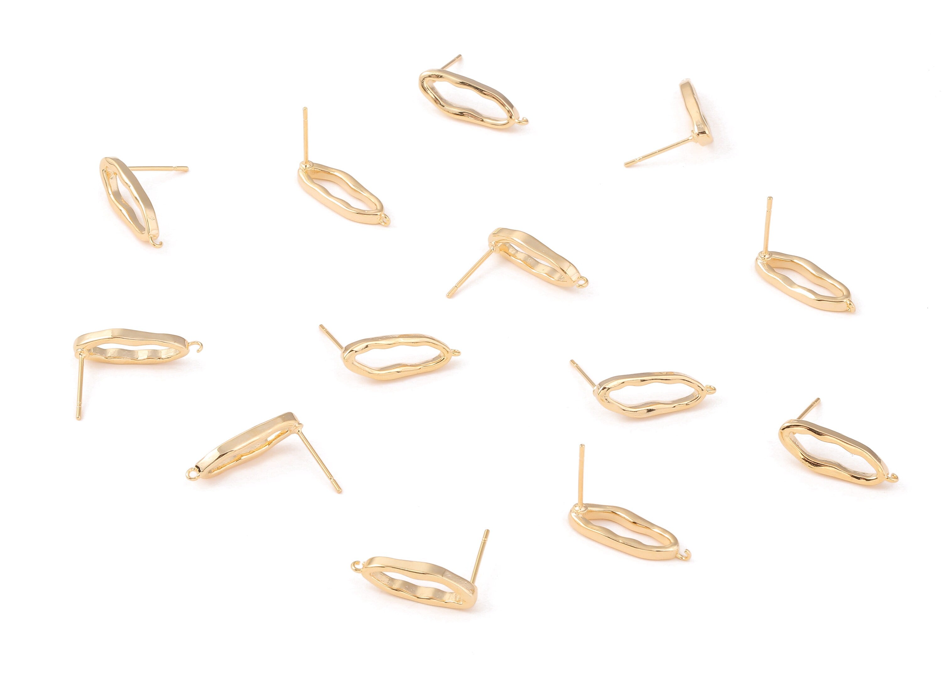 Brass Oval Earing Post - Brass Oval Earring Stud - 18K Real Gold Plated Brass - Jewelry Supplies - 18.65x6.65 x2.21mm - RGP1069 - DOMEDBAZAAR