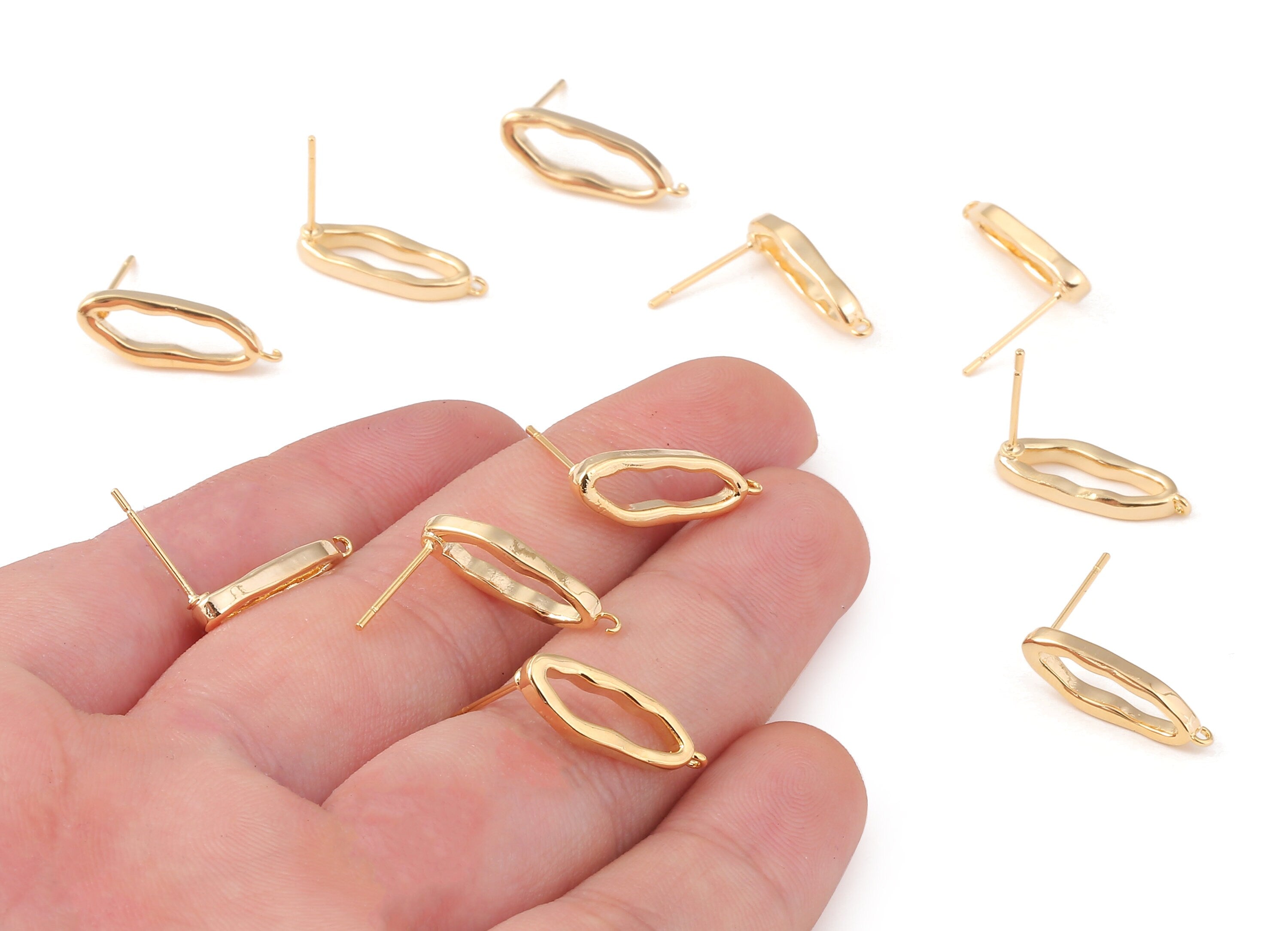 Brass Oval Earing Post - Brass Oval Earring Stud - 18K Real Gold Plated Brass - Jewelry Supplies - 18.65x6.65 x2.21mm - RGP1069 - DOMEDBAZAAR