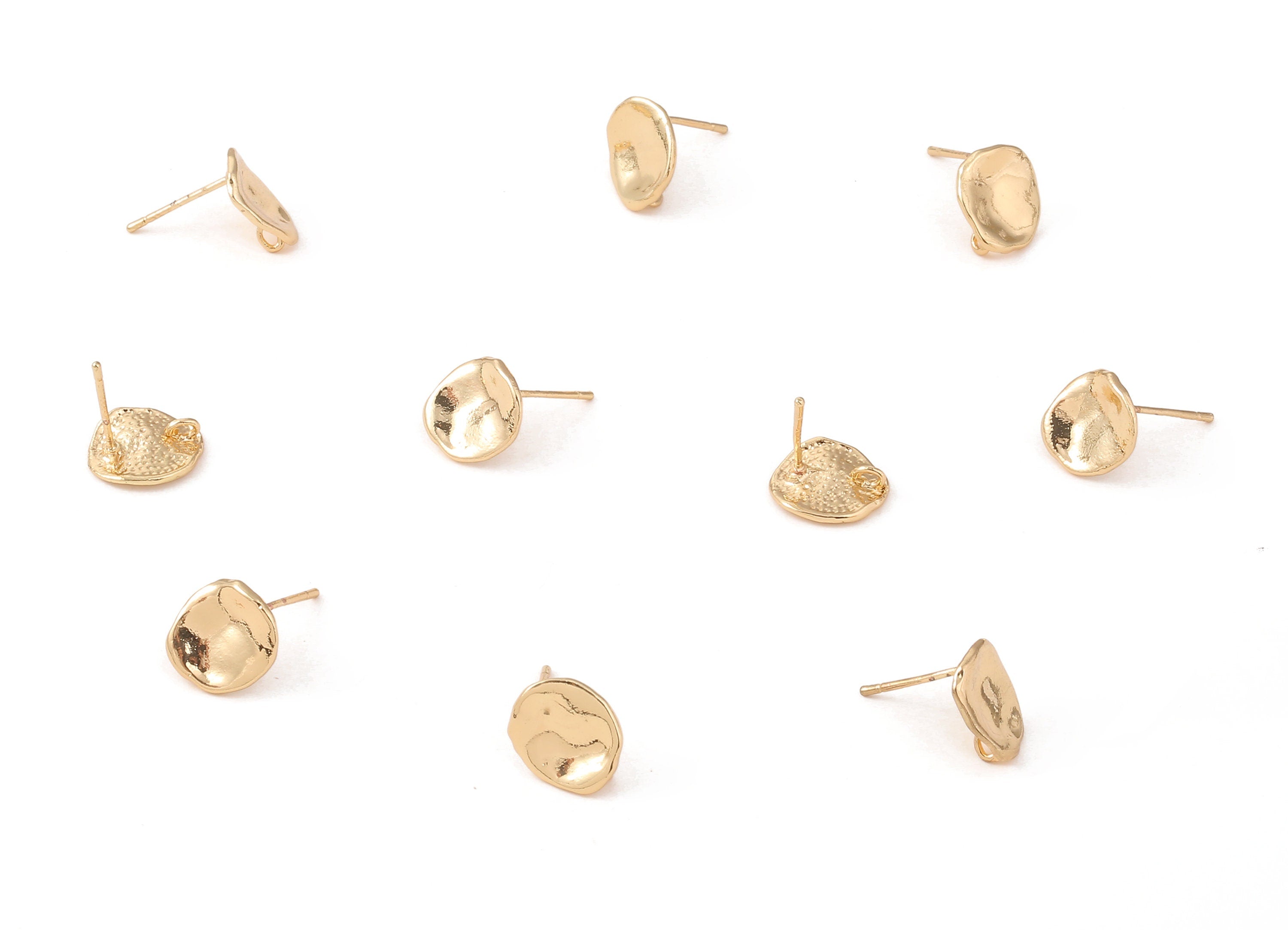 Brass Round Earing Post - Brass Round Earring Stud - 18K Real Gold Plated Brass - Jewellery Supplies - 10.97x9.95x0.98mm - RGP1242 - DOMEDBAZAAR
