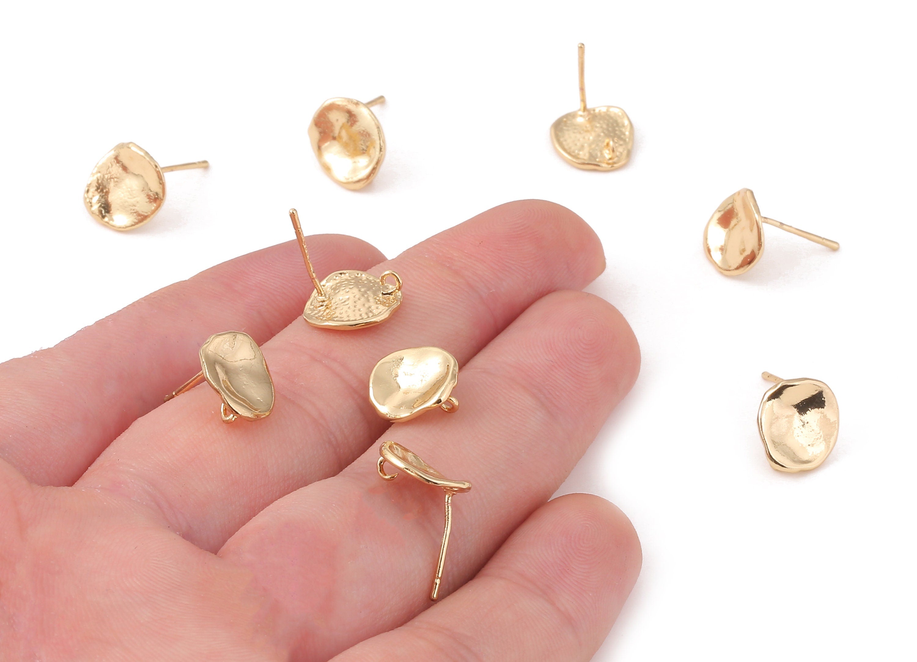 Brass Round Earing Post - Brass Round Earring Stud - 18K Real Gold Plated Brass - Jewellery Supplies - 10.97x9.95x0.98mm - RGP1242 - DOMEDBAZAAR