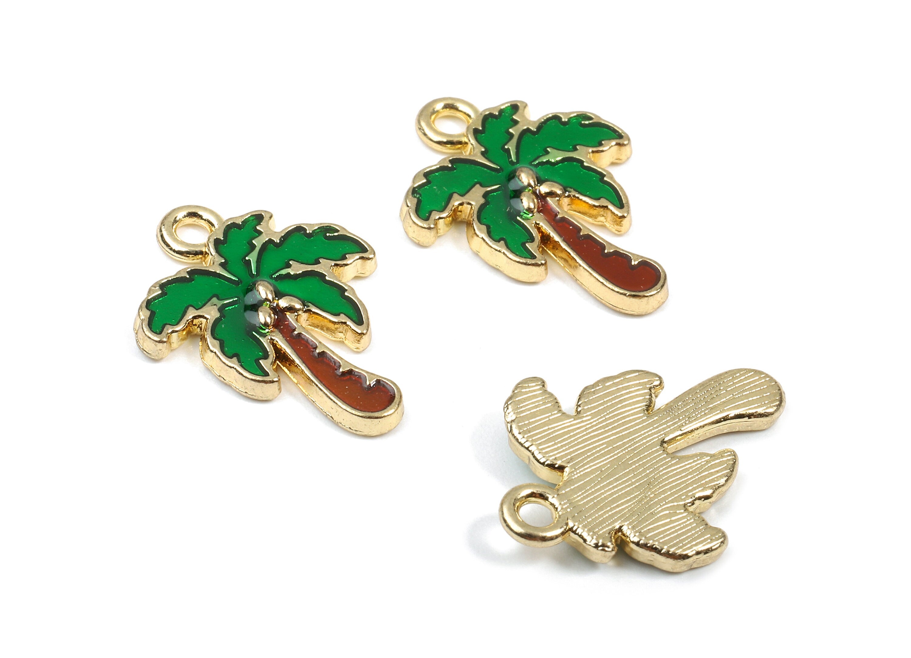 Alloy Coconut Tree Charms - Zinc Alloy Coconut Tree Earrings - Enamel Pendant - Gold Tone Plated - 20.13x15.33x1.74mm - ZZ1433 - DOMEDBAZAAR