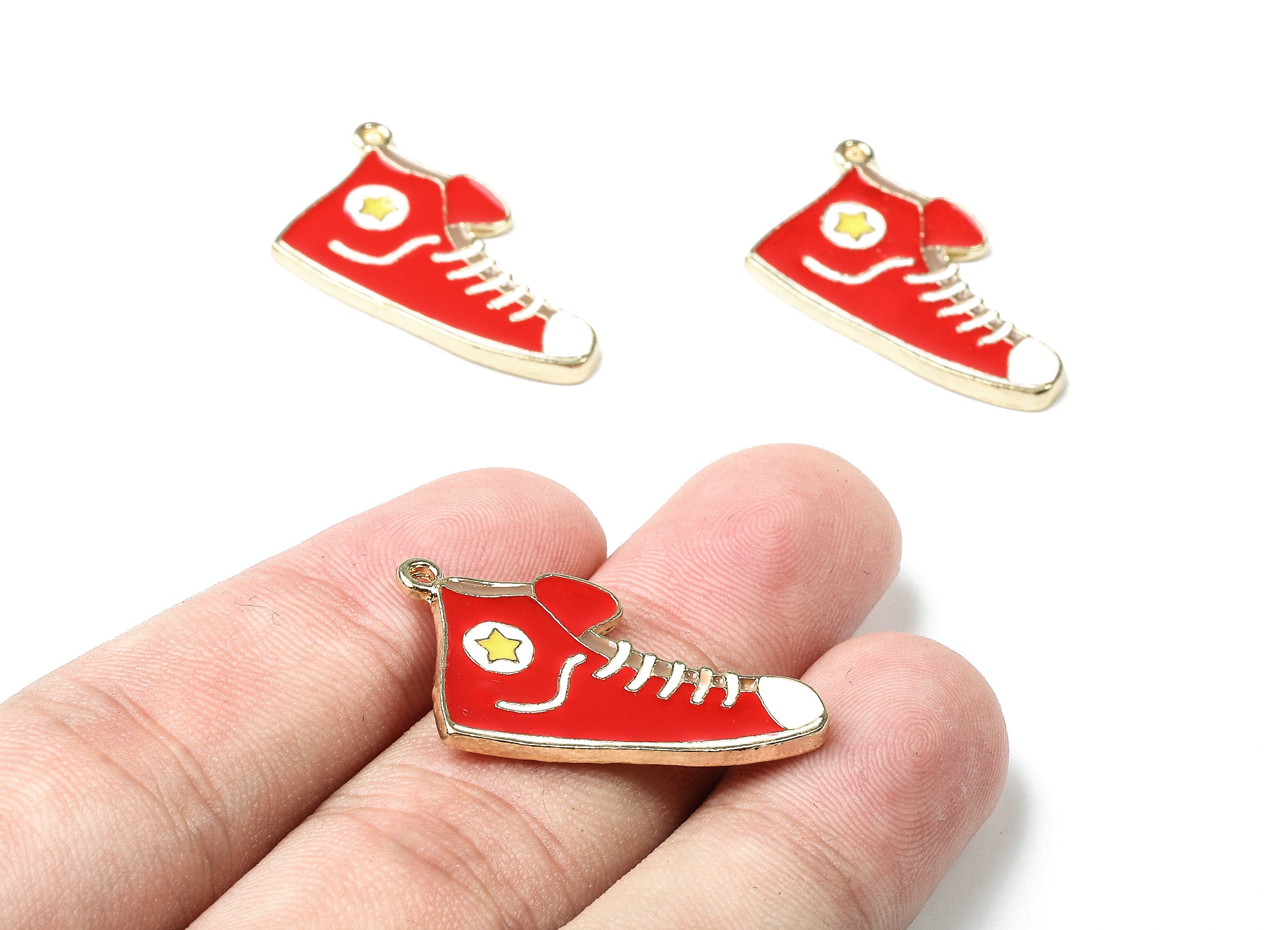 Alloy Shoe Charms - Zinc Alloy Red Shoe Earrings - Red Shoe Pendant - Enamel Pendant - Gold Tone Plated - 29.3x16.93x1.69mm - ZZ1452 - DOMEDBAZAAR