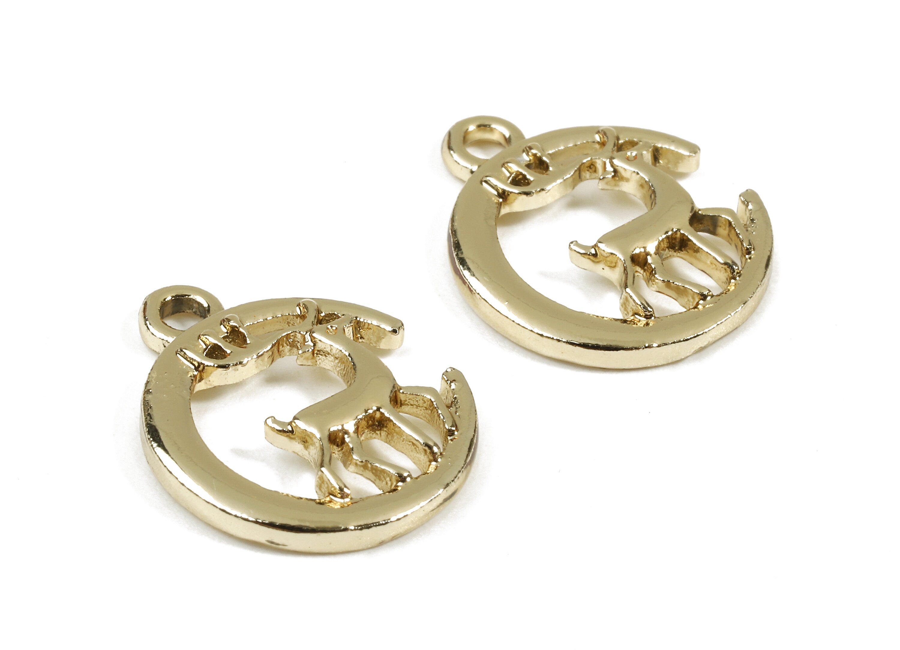 Alloy Deer Charms - Zinc Alloy Deer Earrings and Pendant - Gold Tone Plated - Earring Findings - 17.68x14.08x2.21mm - ZZ1530 - DOMEDBAZAAR