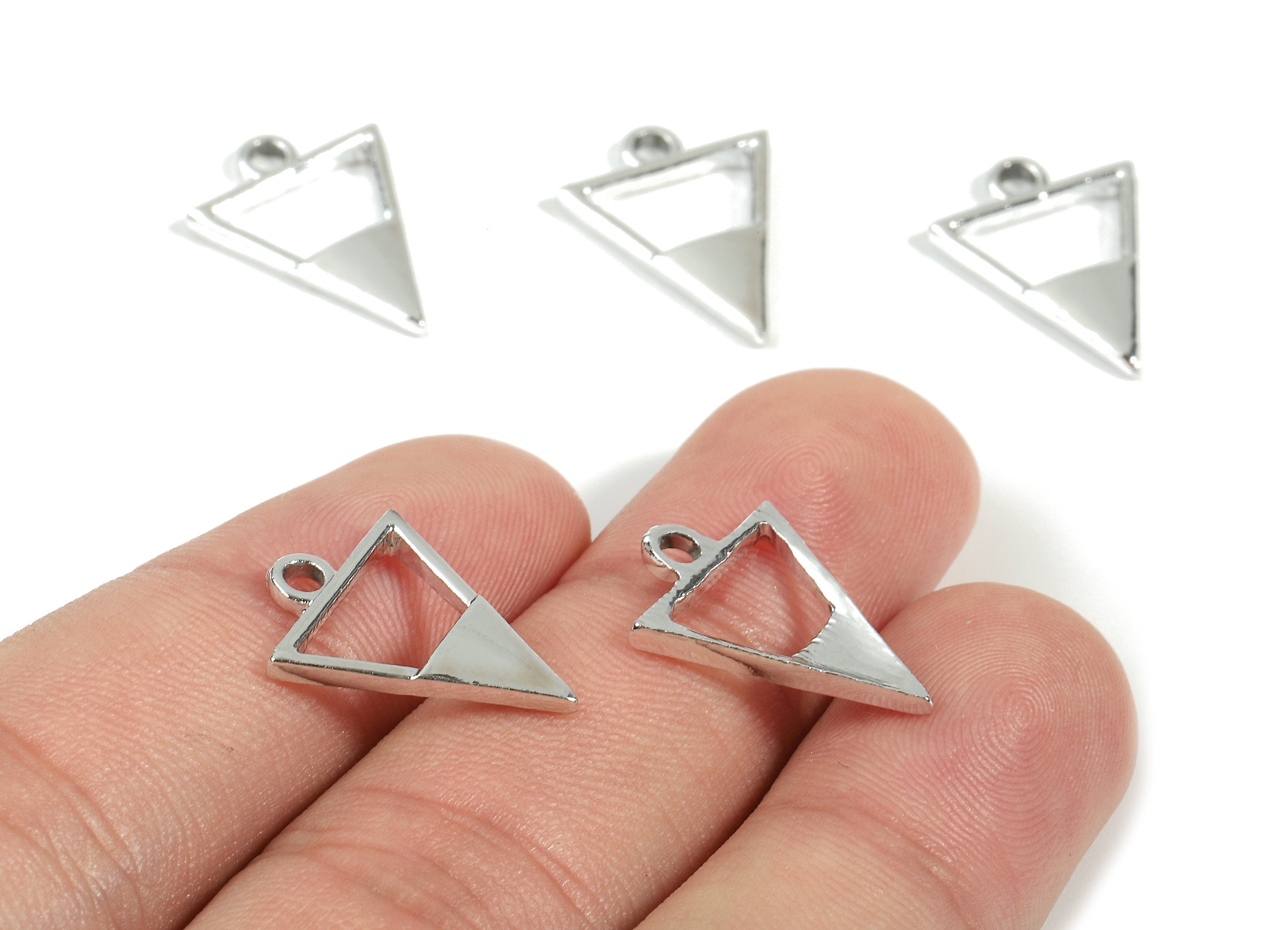 Alloy Triangle Charms - Zinc Alloy Triangle Earrings and Pendant - Silver Tone Plated - Earring Findings - 18.4x13.96x1.88mm - ZZ1523 - DOMEDBAZAAR