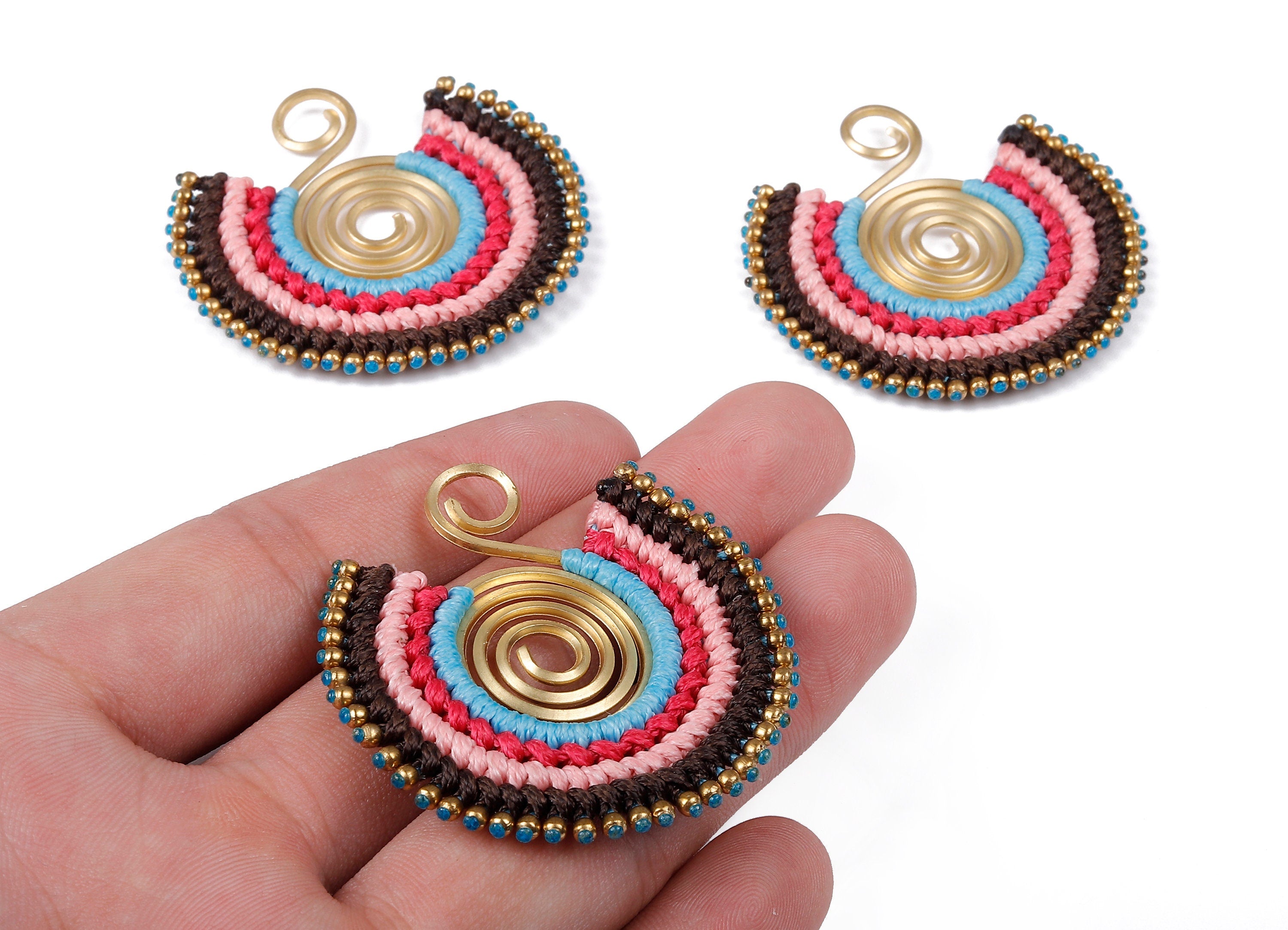 Fan Tassel Brass Charms - Tassel earring pendant with Beads - Fan Earrings Accessories - Jewelry Supplies - 47.39x47.14x2.94mm - TS1118 - DOMEDBAZAAR