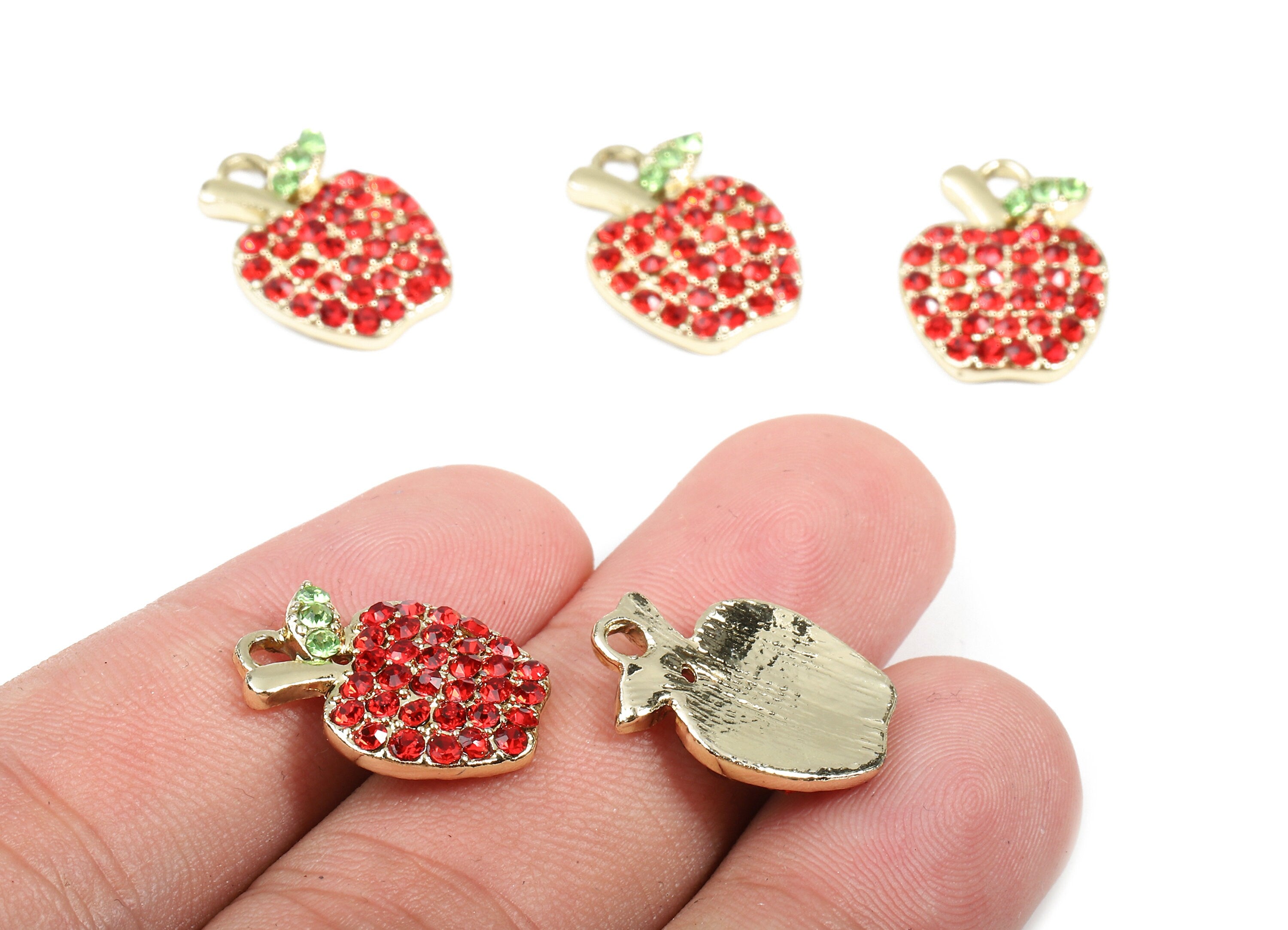 Alloy Apple Charms - Zinc Alloy Apple Earrings - Alloy Glass Beads Pendant - Gold Tone Plated - 17.94x13.36x2.74mm - ZZ1556 - DOMEDBAZAAR