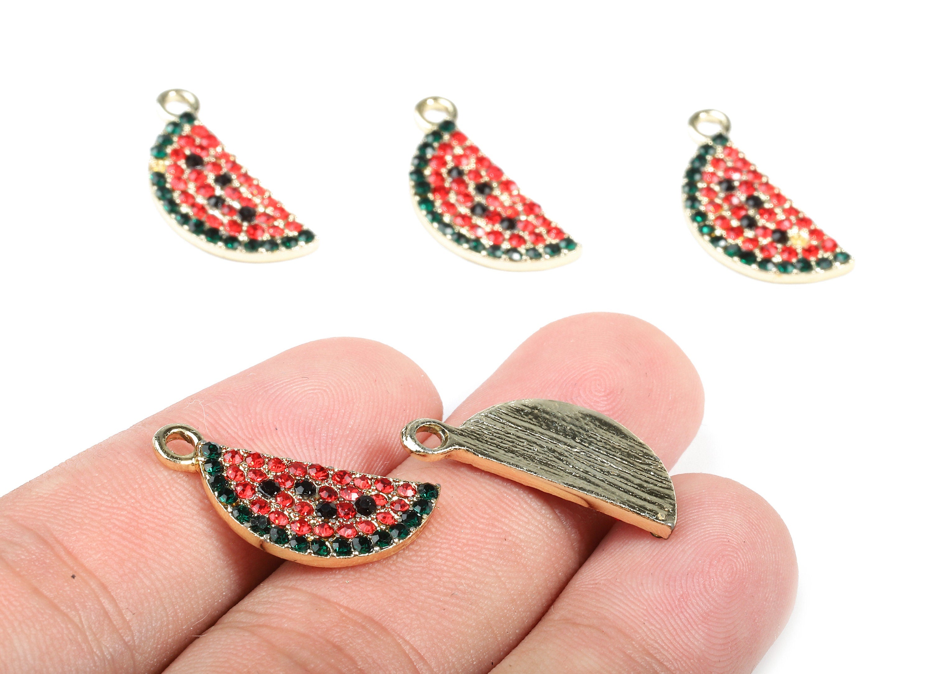 Alloy Watermelon Charms - Zinc Alloy Watermelon Earrings - Alloy Glass Beads Pendant - Gold Tone Plated - 23.29x10.5x2.28mm - ZZ1560 - DOMEDBAZAAR