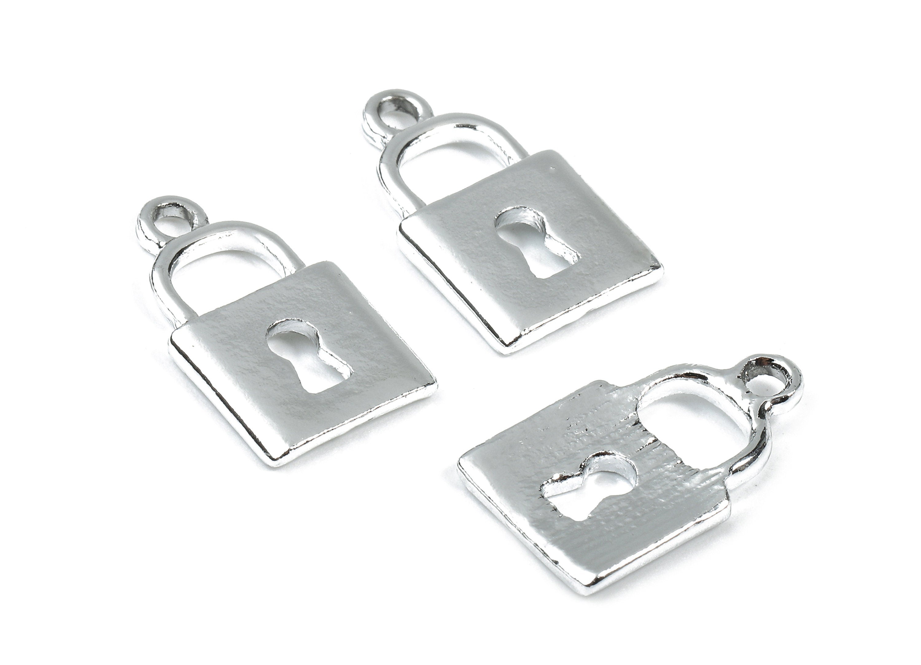 Alloy Lock Charms - Zinc Alloy Lock Earrings - Alloy Lock Pendant - Silver Tone Plated - 18.07x10.6x1.63mm - ZZ1477 - DOMEDBAZAAR