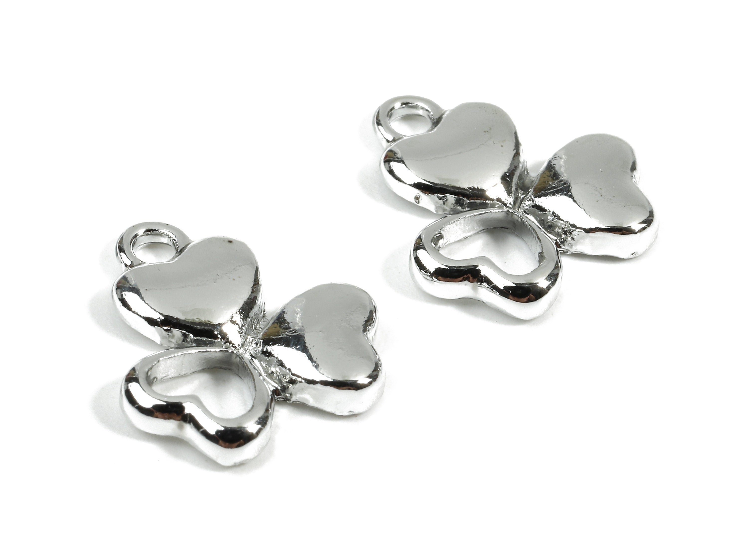 Alloy Clover Charms - Zinc Alloy Clover Earrings and Pendant - Silver Tone Plated - Earrings Finding - 15.55x12.88x2.39mm - ZZ1519 - DOMEDBAZAAR