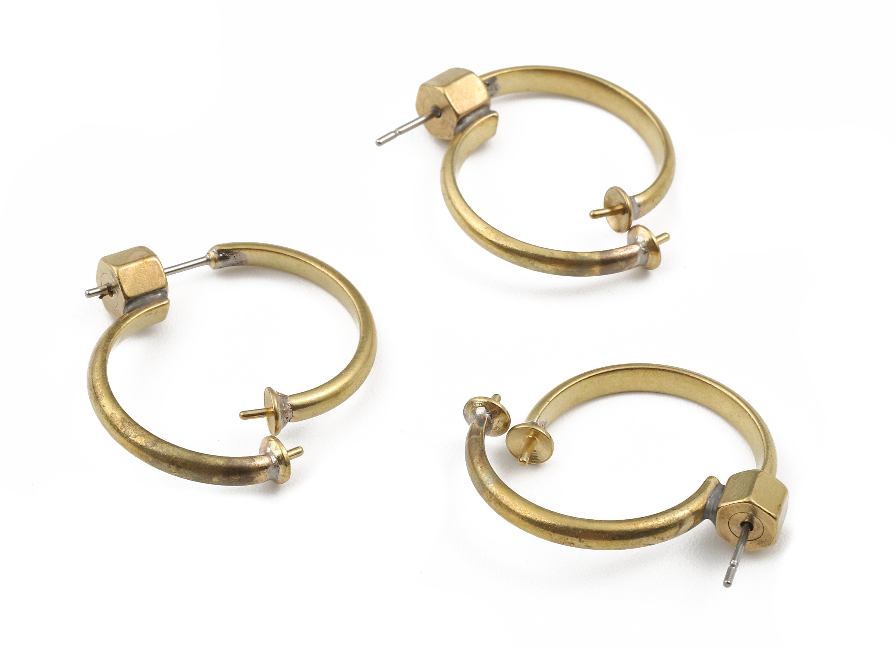 Brass C Earring Post for Pearl- Raw Brass C Earring Stud - Earring Findings - Jewelry Supplies - 26.97x26.93x1.61mm - PP2864 - DOMEDBAZAAR