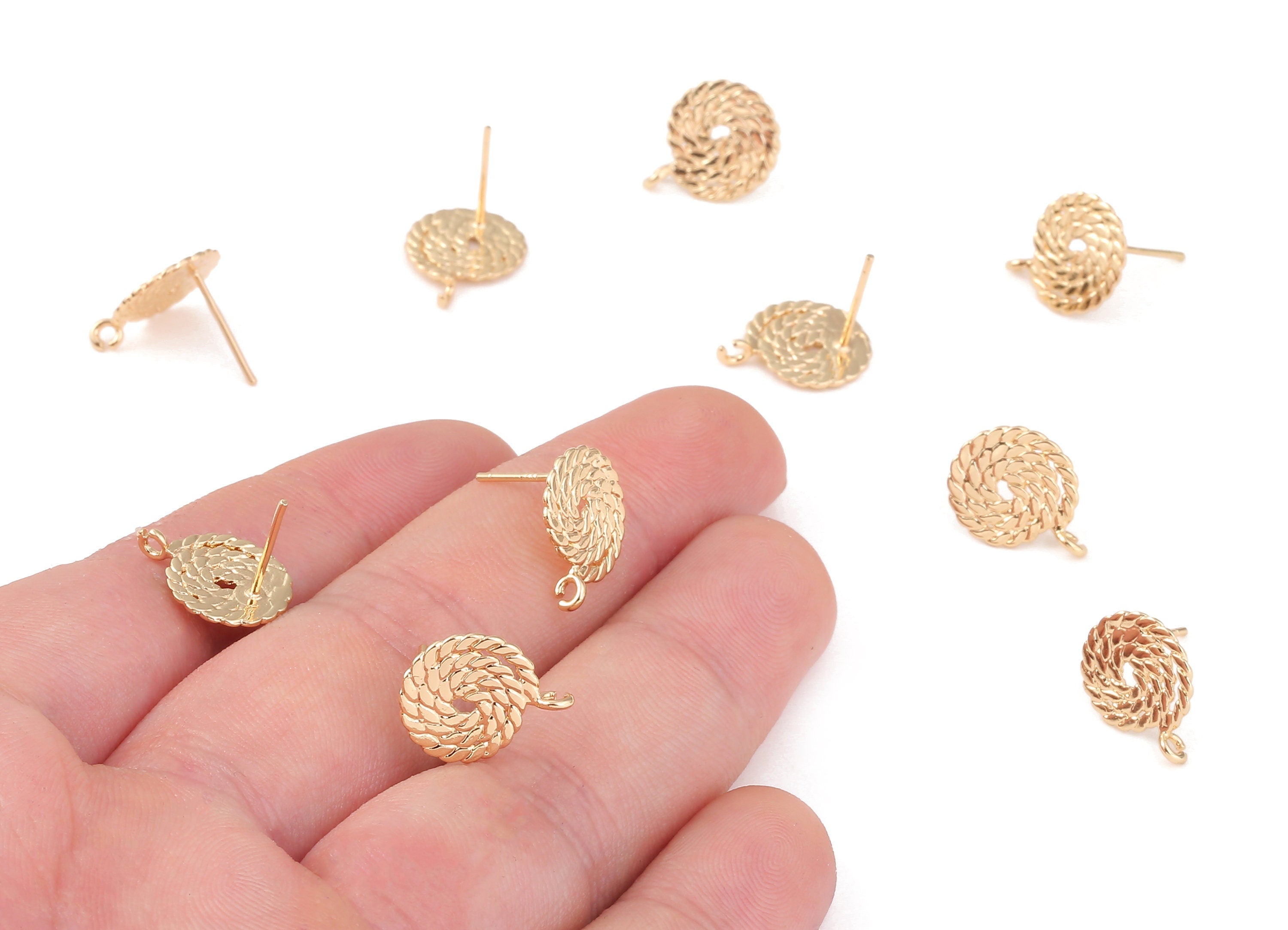 Brass Rope Earring Posts - Brass Rope Earring Stud - 18K Real Gold Plated Brass Stud - Jewelry Supplies - 14.76x1.41x0.84mm - RGP1211 - DOMEDBAZAAR
