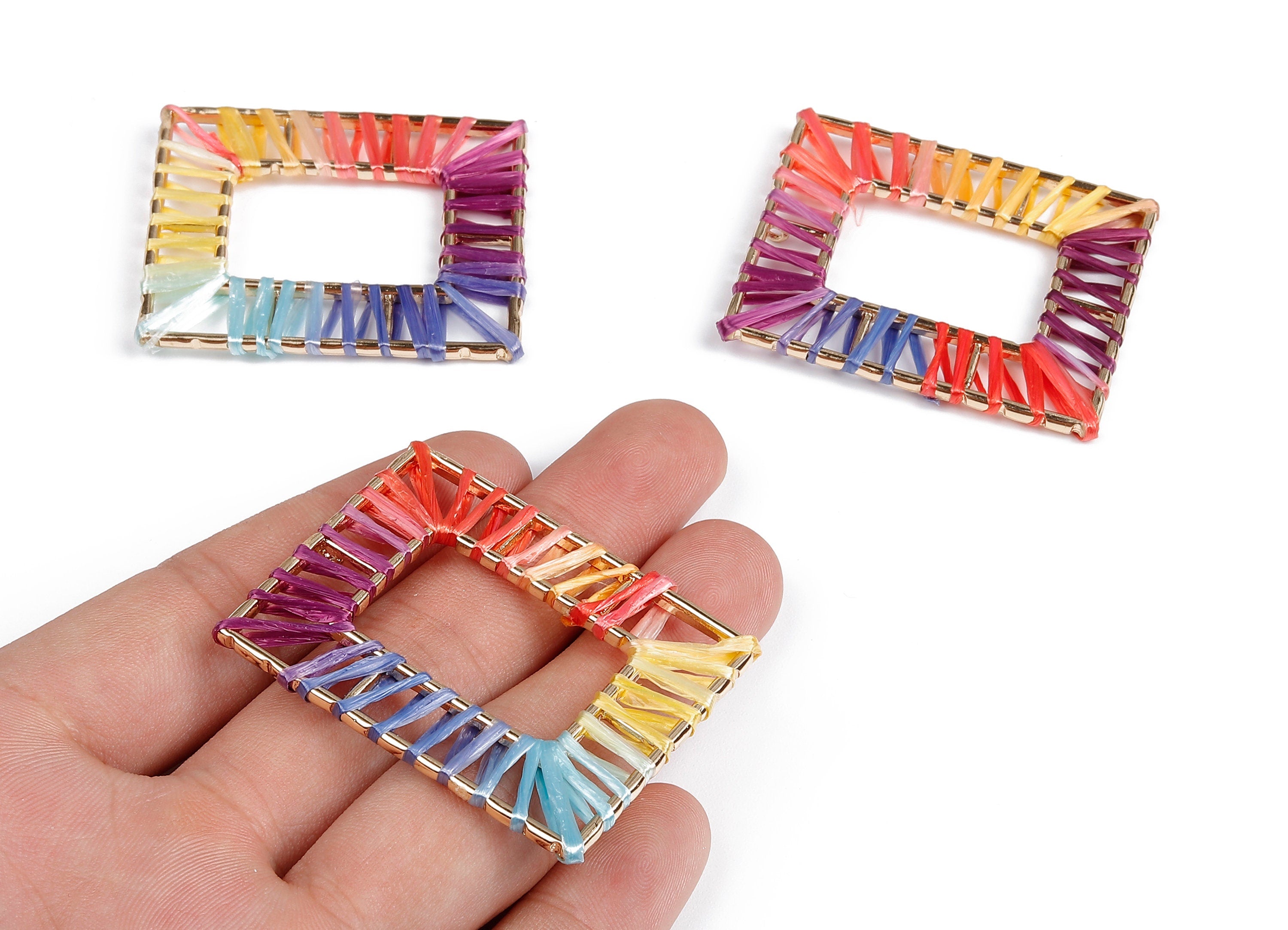 Natural Raffia Rectangle Charms - Alloy Rectangle Earring Pendant - Rectangle Earring Accessories - Jewelry Supplies - 49x40x2.82mm - RS1058 - DOMEDBAZAAR