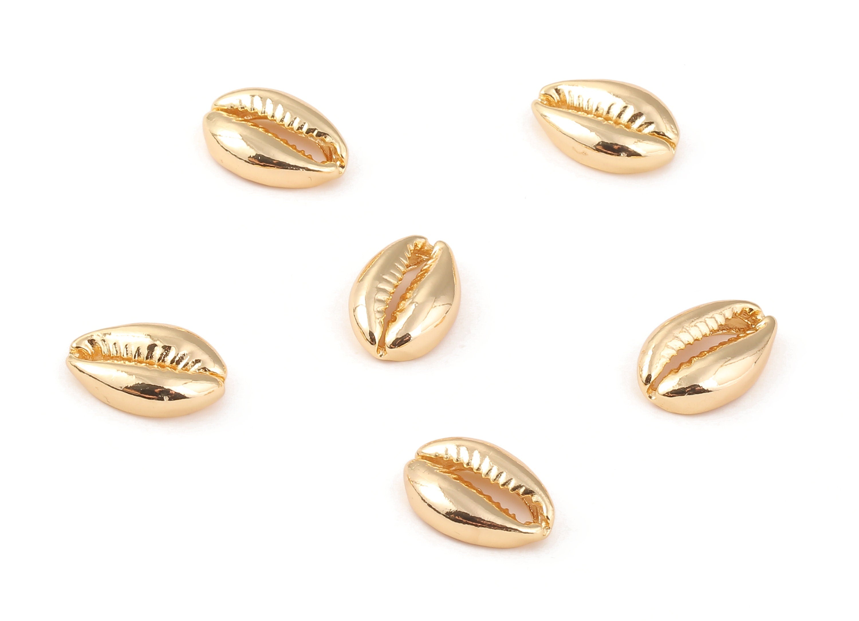 Brass Cowrie Seashell Charms - Brass Cut Open Mussel Shell Pendant - 18K Real Gold Plated Brass -16.95x11.76x4.64mm - RGP1192 - DOMEDBAZAAR