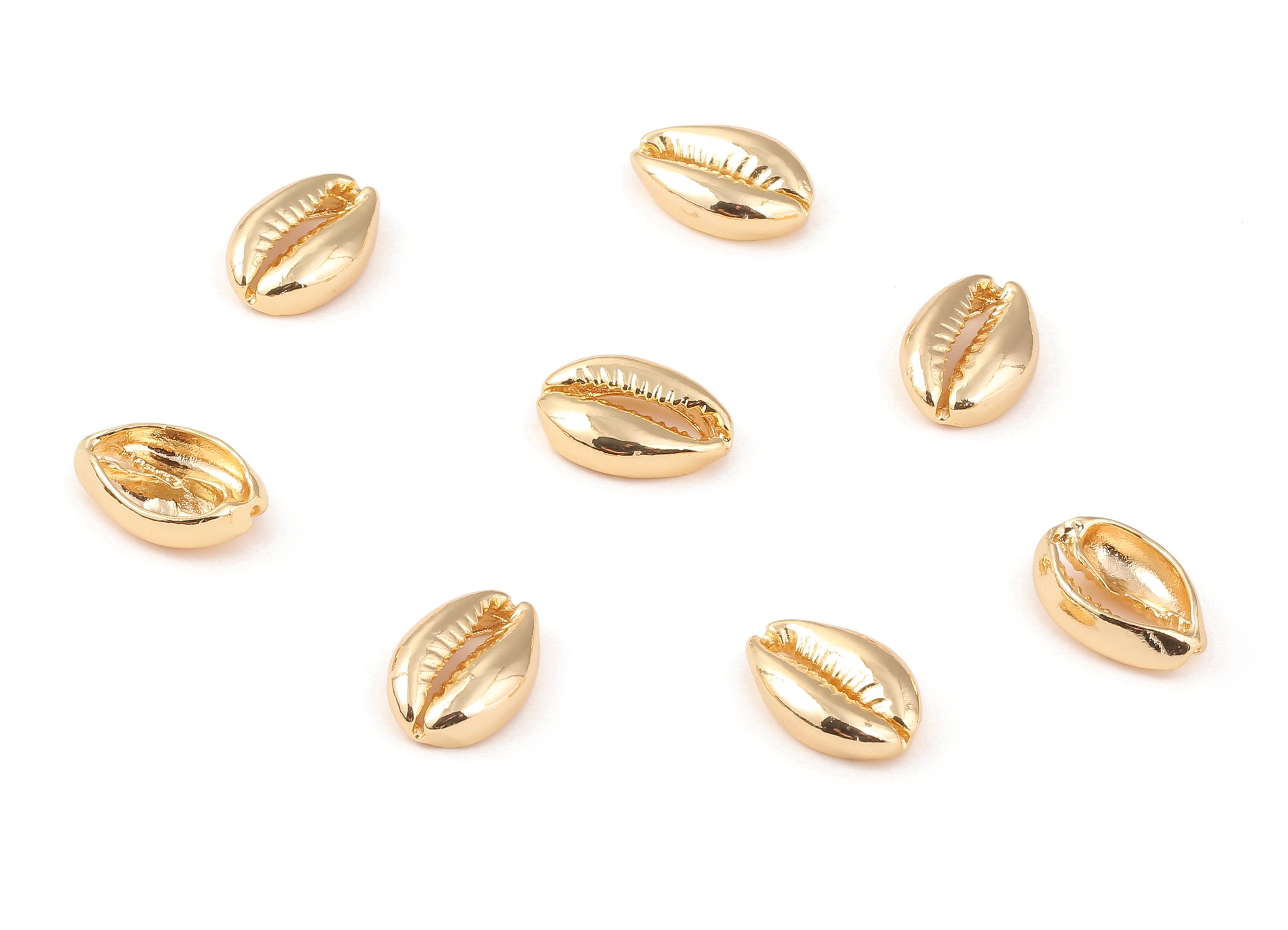 Brass Cowrie Seashell Charms - Brass Cut Open Mussel Shell Pendant - 18K Real Gold Plated Brass -16.95x11.76x4.64mm - RGP1192 - DOMEDBAZAAR