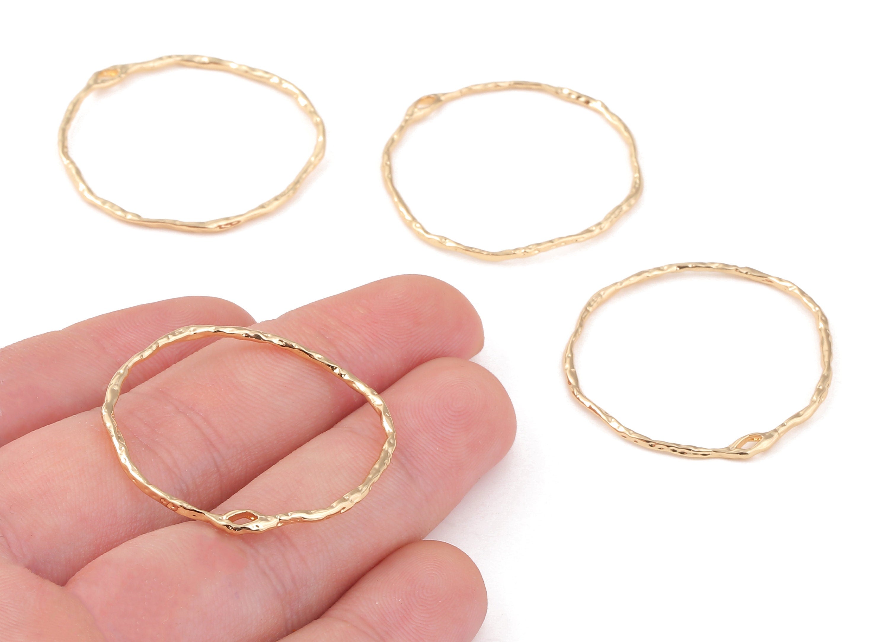 Brass Hoop Earring Charms - Brass Round Earring Pendant - 18K Real Gold Plated Brass - Jewelry Supplies - 33.54x33.27x0.99mm - RGP1198 - DOMEDBAZAAR