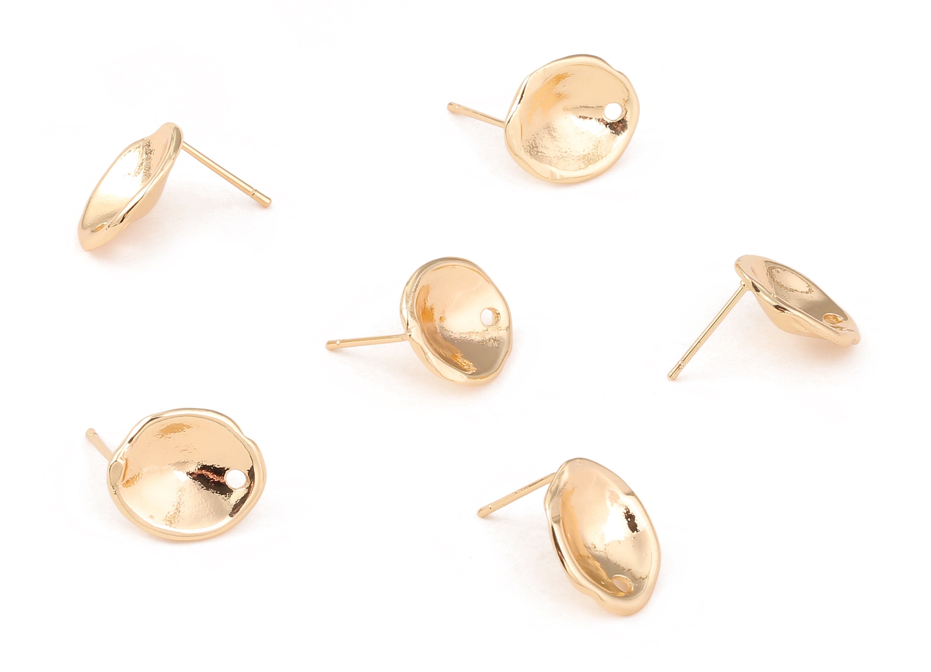 Brass Round Earring Posts - Brass Round Earring Stud - 18K Real Gold Plated Brass Stud - Jewelry Supplies - 15.23x12.82x1.1mm - RGP1240 - DOMEDBAZAAR