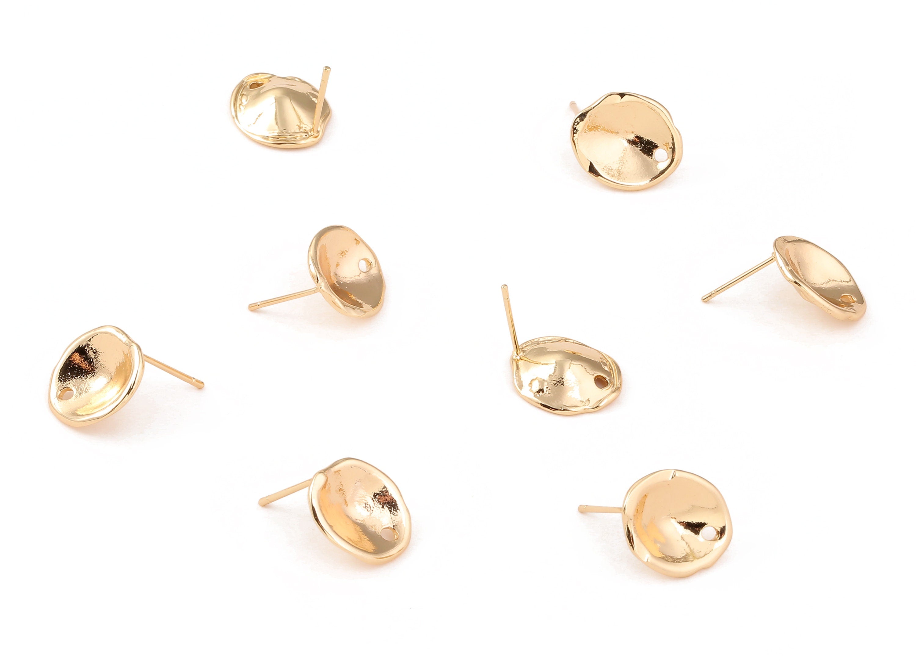 Brass Round Earring Posts - Brass Round Earring Stud - 18K Real Gold Plated Brass Stud - Jewelry Supplies - 15.23x12.82x1.1mm - RGP1240 - DOMEDBAZAAR